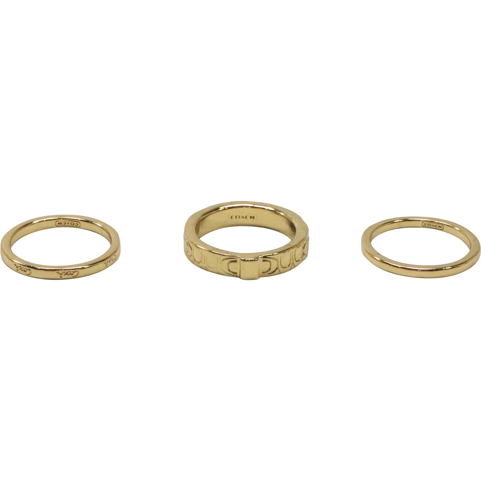 COACH [3] Gold Tone Rings in Original Box: COACH [3] Gold Tone Rings in Original Box. Size box 3 in. x 3 in. x 1 1/4 in.