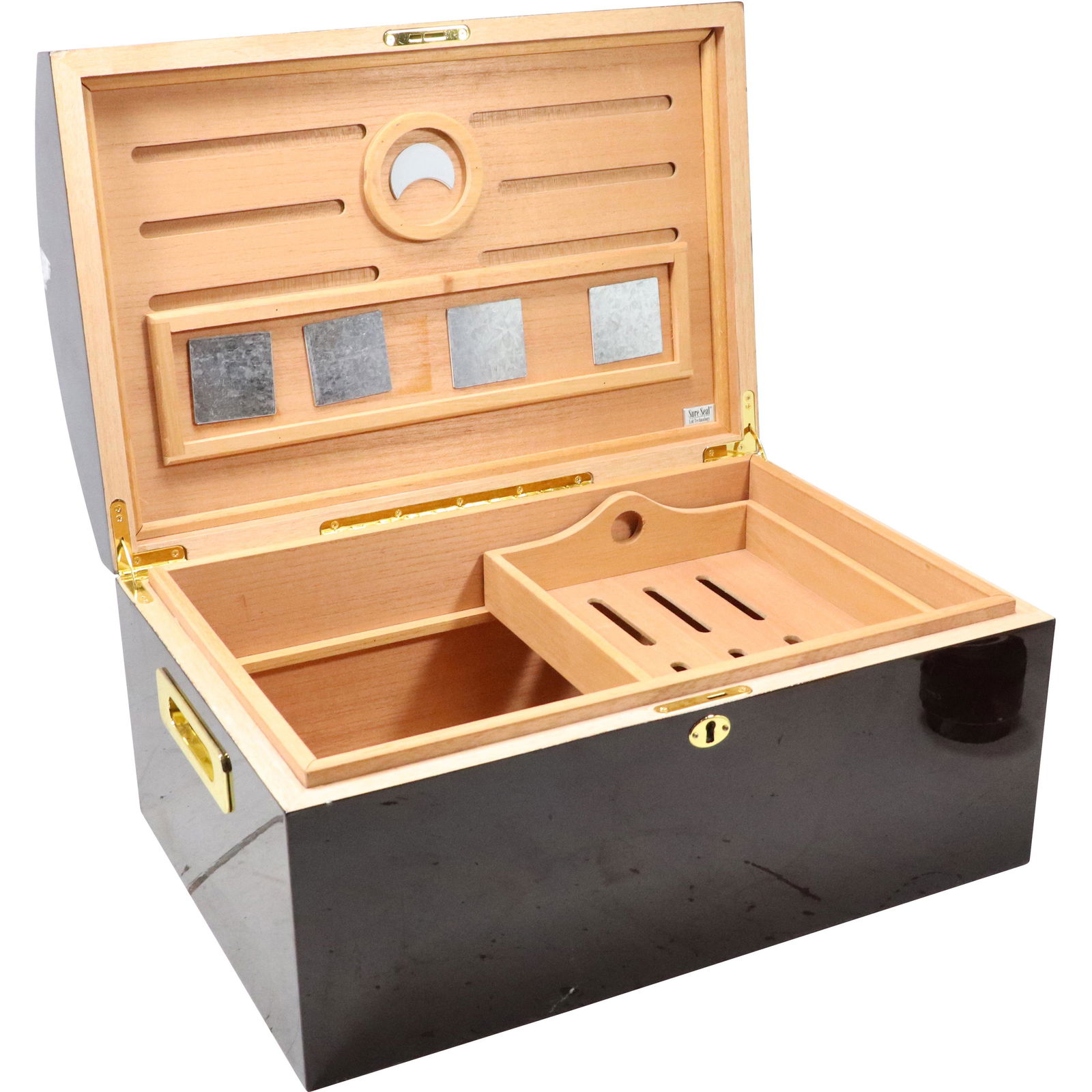 "Sure Seal" Quality Cigar Humidor Wooden Box French Polished: "Sure Seal" Quality Cigar Humidor Wooden Box French Polished size: 10.5h 18w