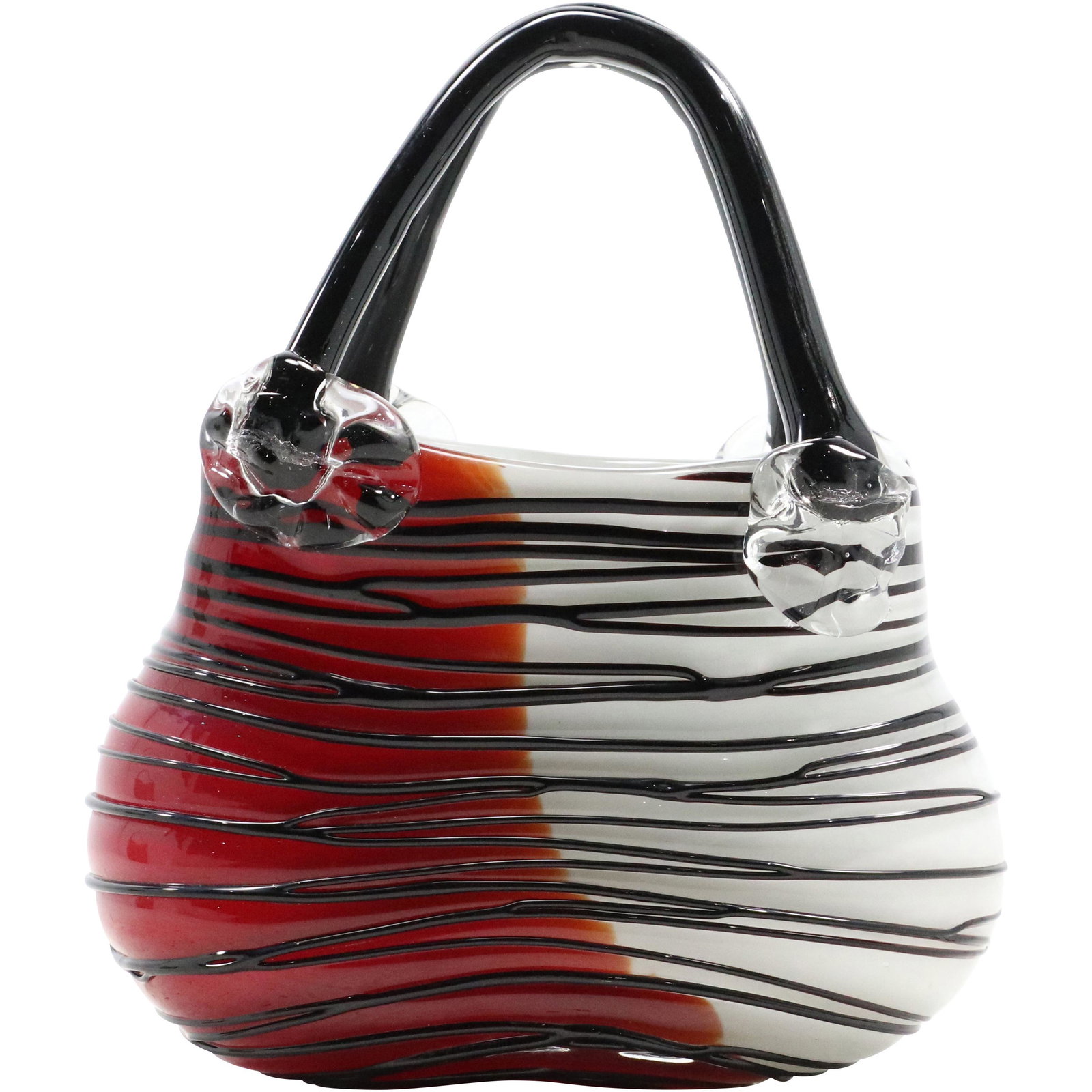 Murano Art Glass Red White Purse / Handbag Sculpture Vase: Murano Art Glass Red White Purse / Handbag Sculpture Vase. size: 8.25h 6.5w