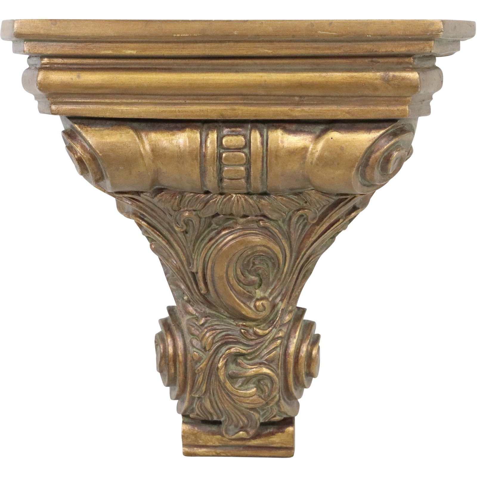 Bracket Shelf in Hard Composition Gold Paint Patina Finish: Bracket Shelf in Hard Composition Gold Paint Patina Finish size: 11h 11w
