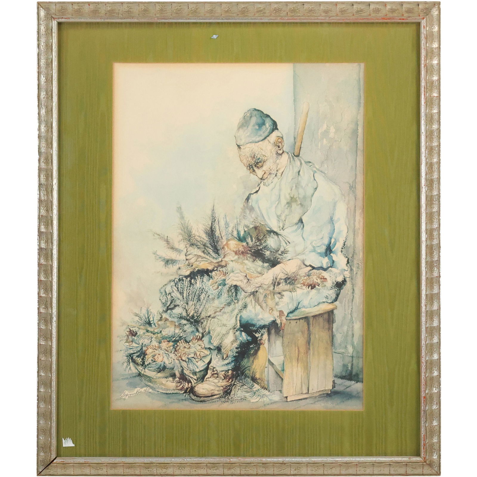 Seymour Rosenthal "The Chicken Plucker" Aquatint Lithograph, Signed, Framed: Seymour Rosenthal "The Chicken Plucker" Aquatint Lithograph, Signed, Framed. size: 19 x 13.5 matte, 26 x 22 outside frame. ASKart: Seymour Joseph Rosenthal (1921 - 2007) was active/lived in New York.