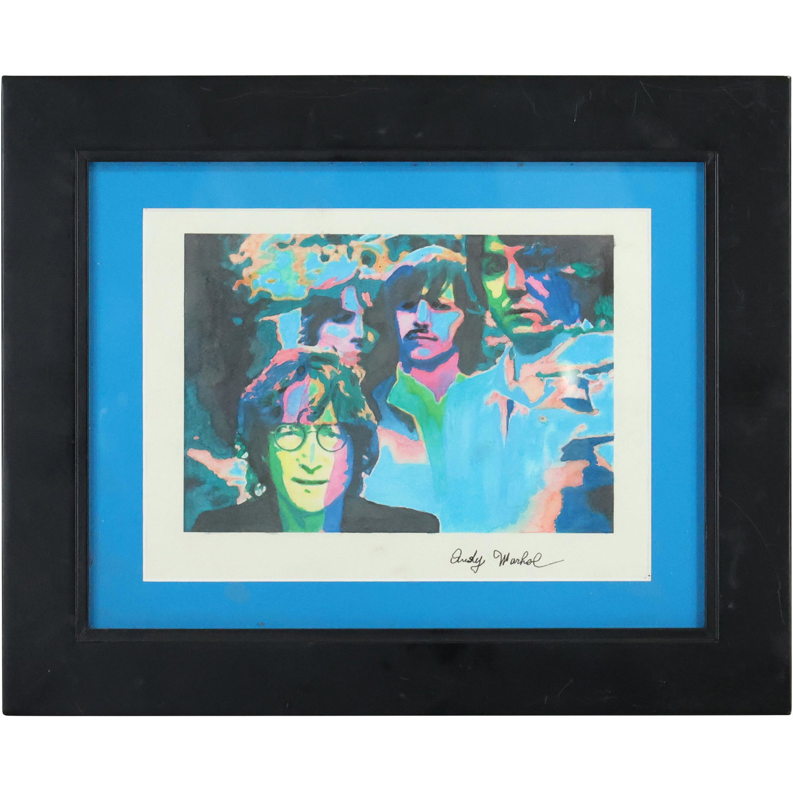 Andy Warhol Color Framed Lithograph "The Beatles" , Signed in Plate: Andy Warhol Color Framed Lithograph "The Beatles" , Signed in Plate. size: 7.5 x 10.5 matte, 13 x 16 outside frame