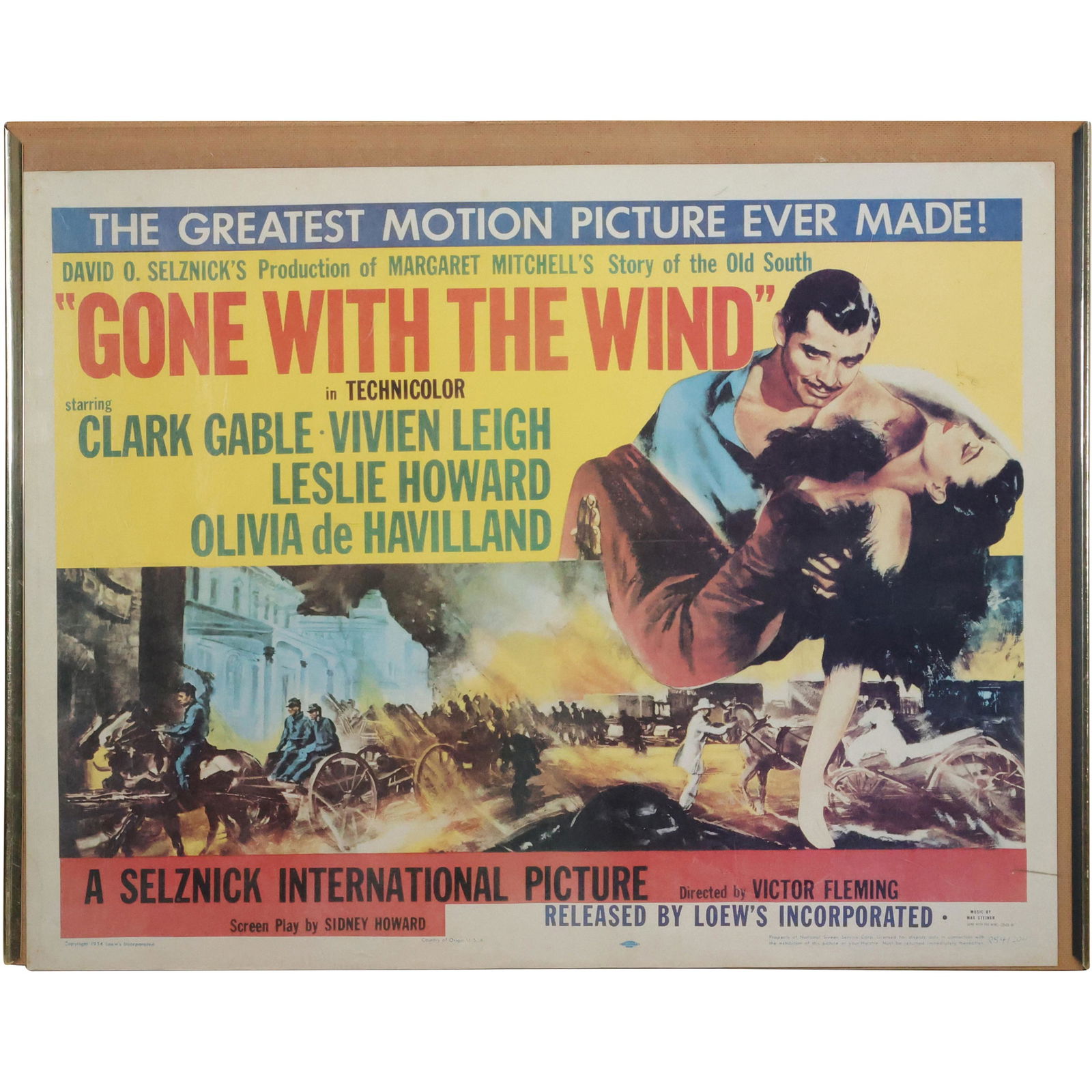 Gone With The Wind, Vintage Cinema Movie Poster, Framed: Gone With The Wind, Vintage Cinema Movie Poster, Framed. size: 21 x 27, 22 x 28 outside frame