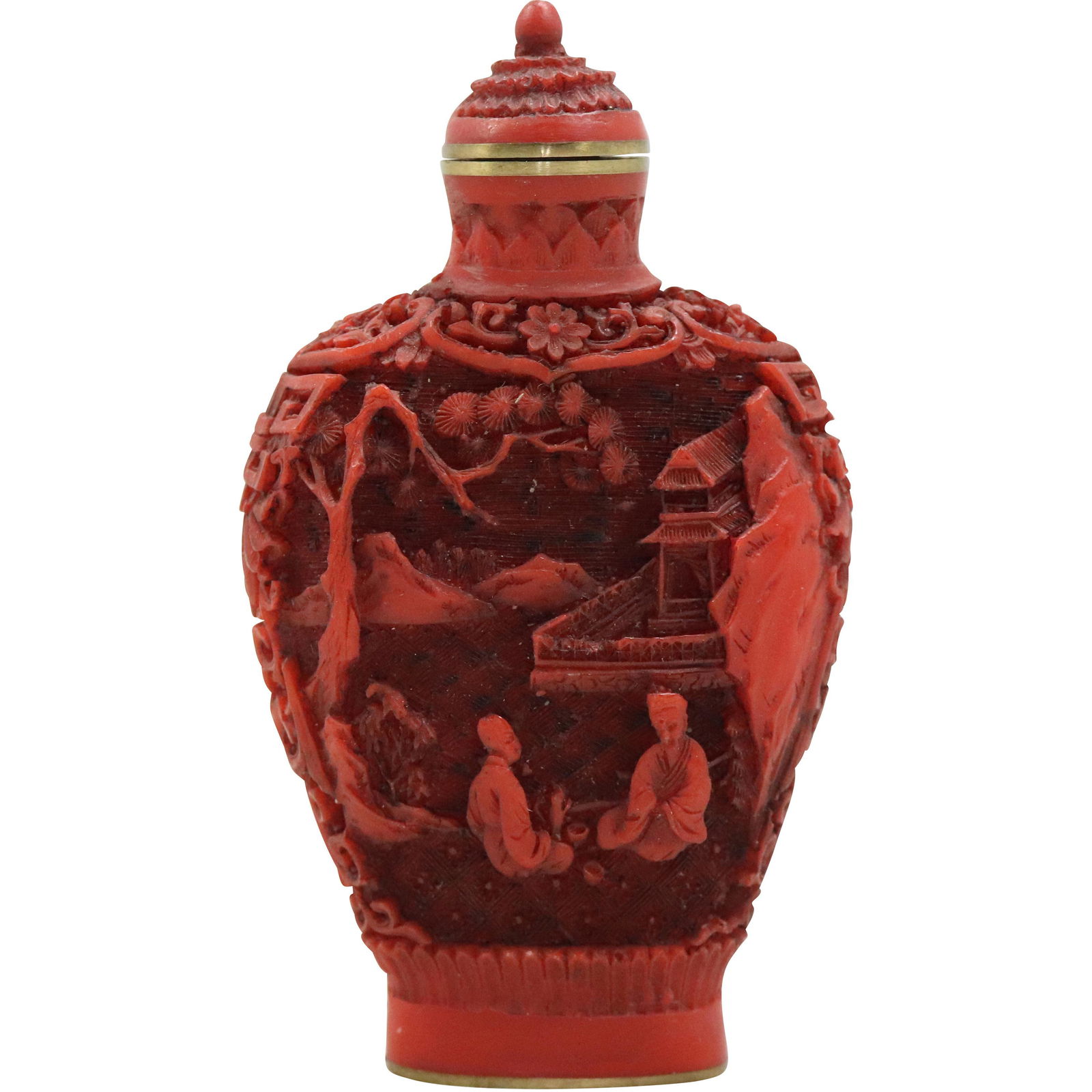 Carved Red Cinnabar Snuff Bottle, Signed on Base (1 of 9)
