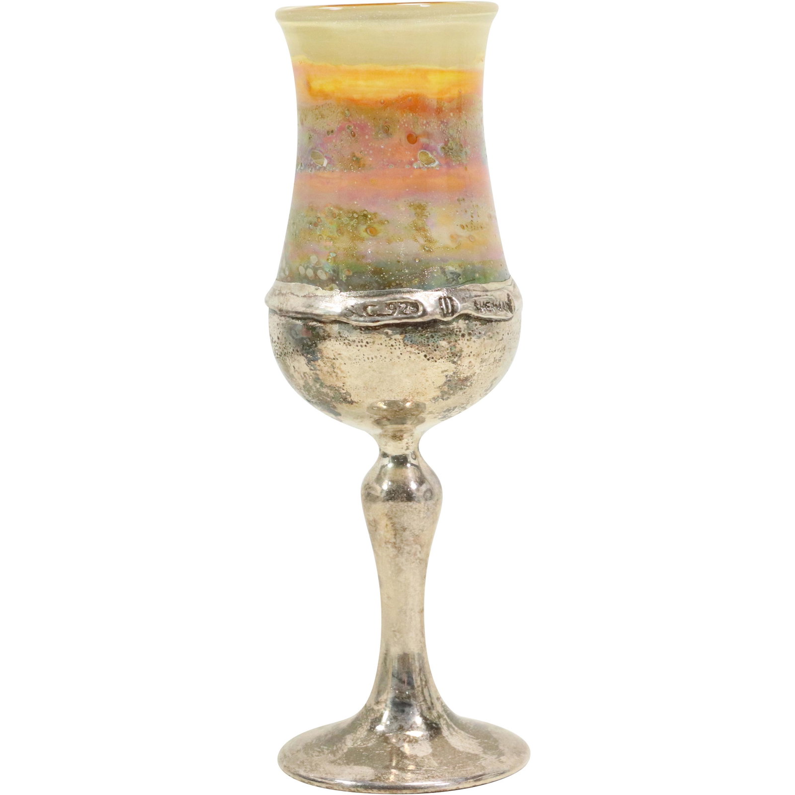 Hand Made Silver and Art Glass Chalice: Hand Made Silver and Art Glass Chalice. size: 8.5h 3w