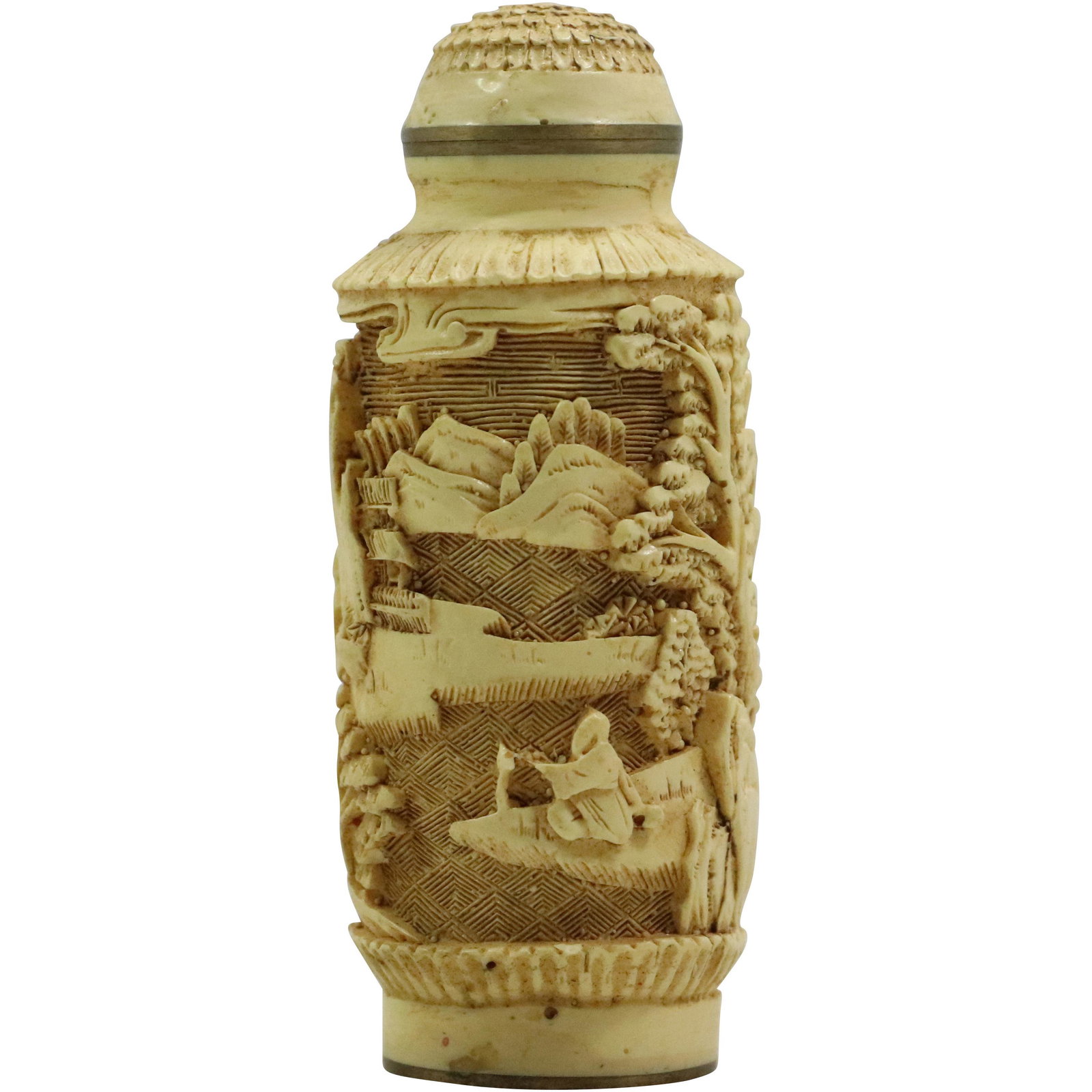Scenic Carved Snuff Bottle: Scenic Carved Snuff Bottle. size: 2 7/8x 1 1/8