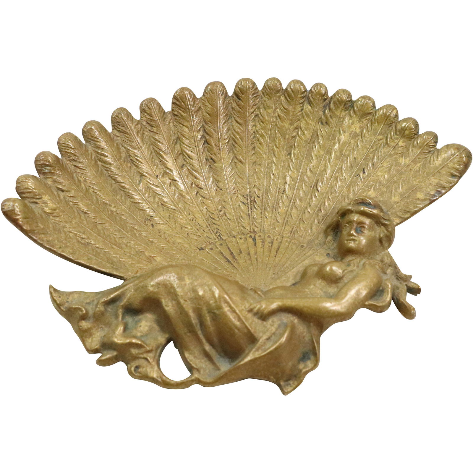 Cast Bronze Victorian "Fan" Card Tray with Art Nouveau Woman (1 of 9)