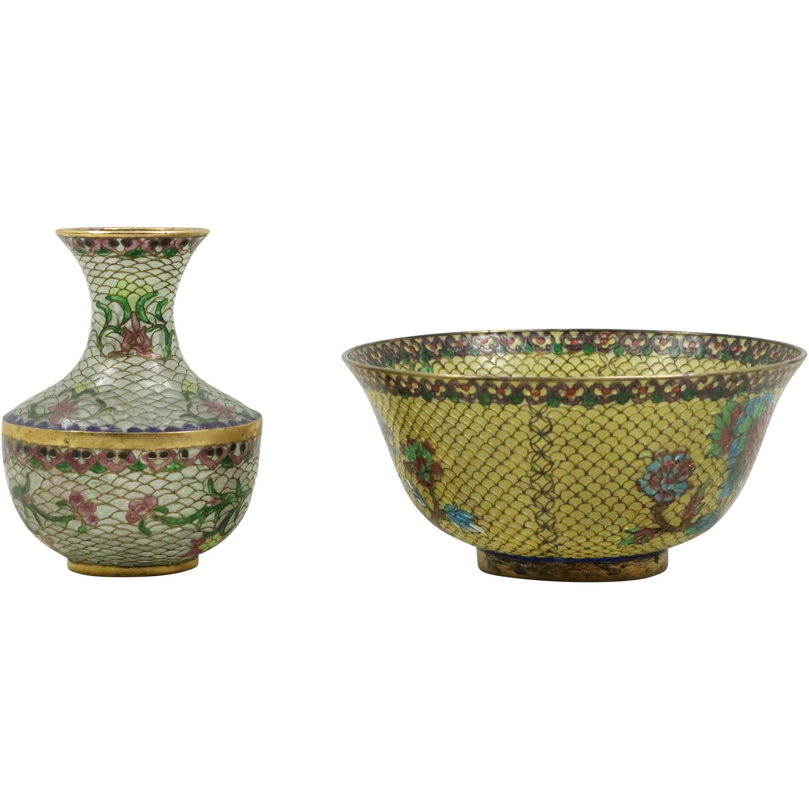 [2] Fabulous Thin Opaque Intricate Cloisonne Cabinet Vase and Bowl (1 of 13)