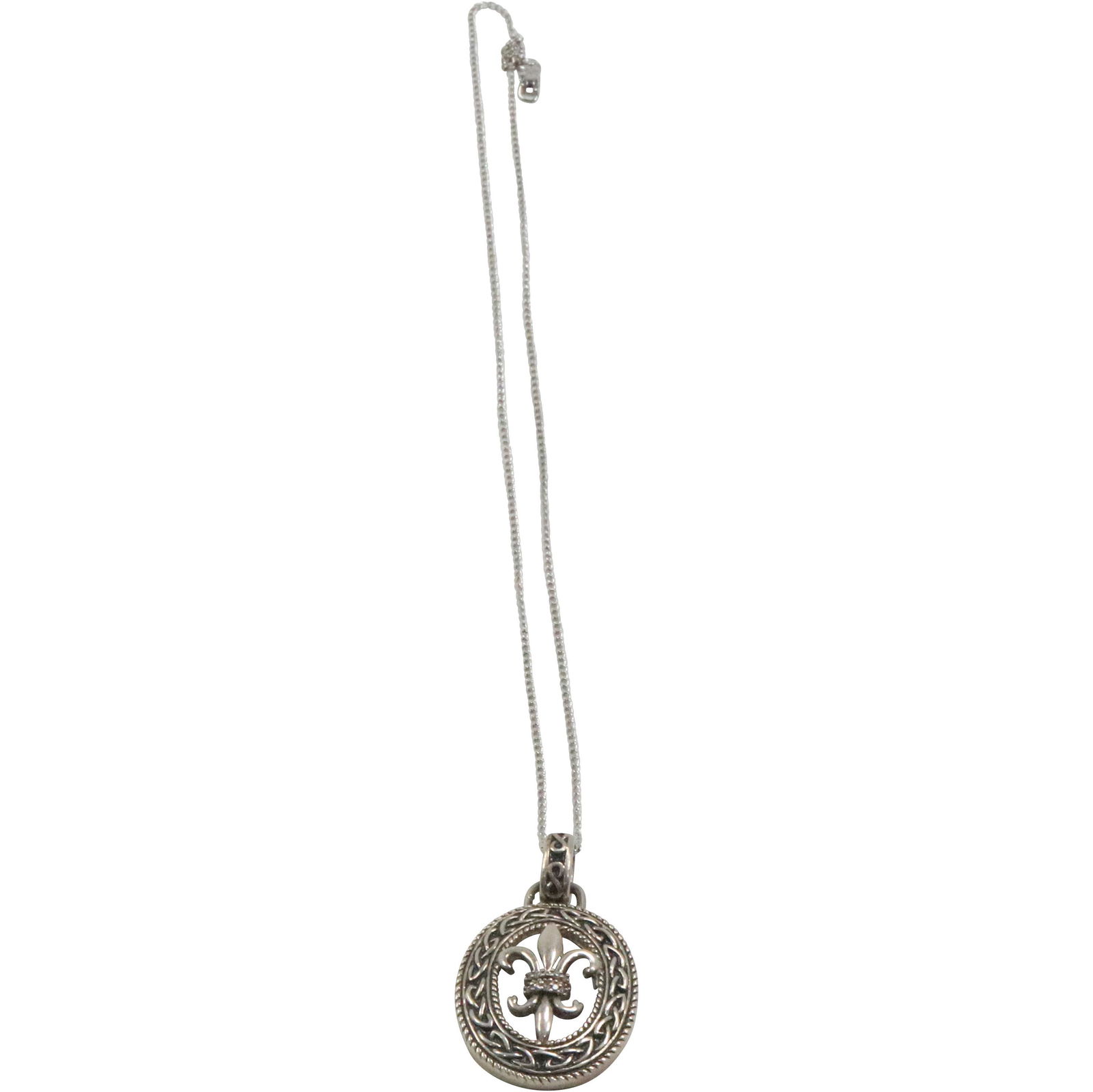 .925 Sterling Silver and Diamonds Fleur De Lis Pendant Necklace Sterling Chain (1 of 5)