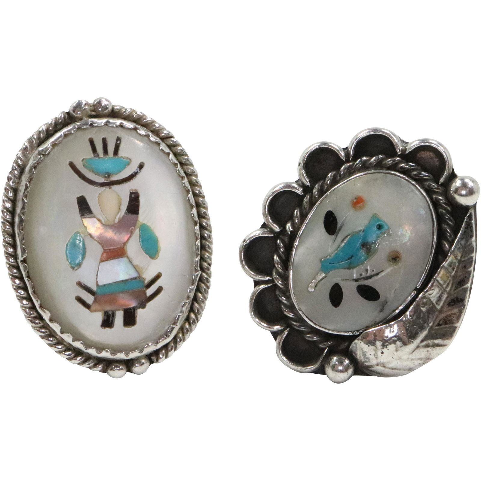 Sterling Silver MOP Figure Ring Size 9 & Sterling Silver MOP Bird Ring Size 7.5 (1 of 6)