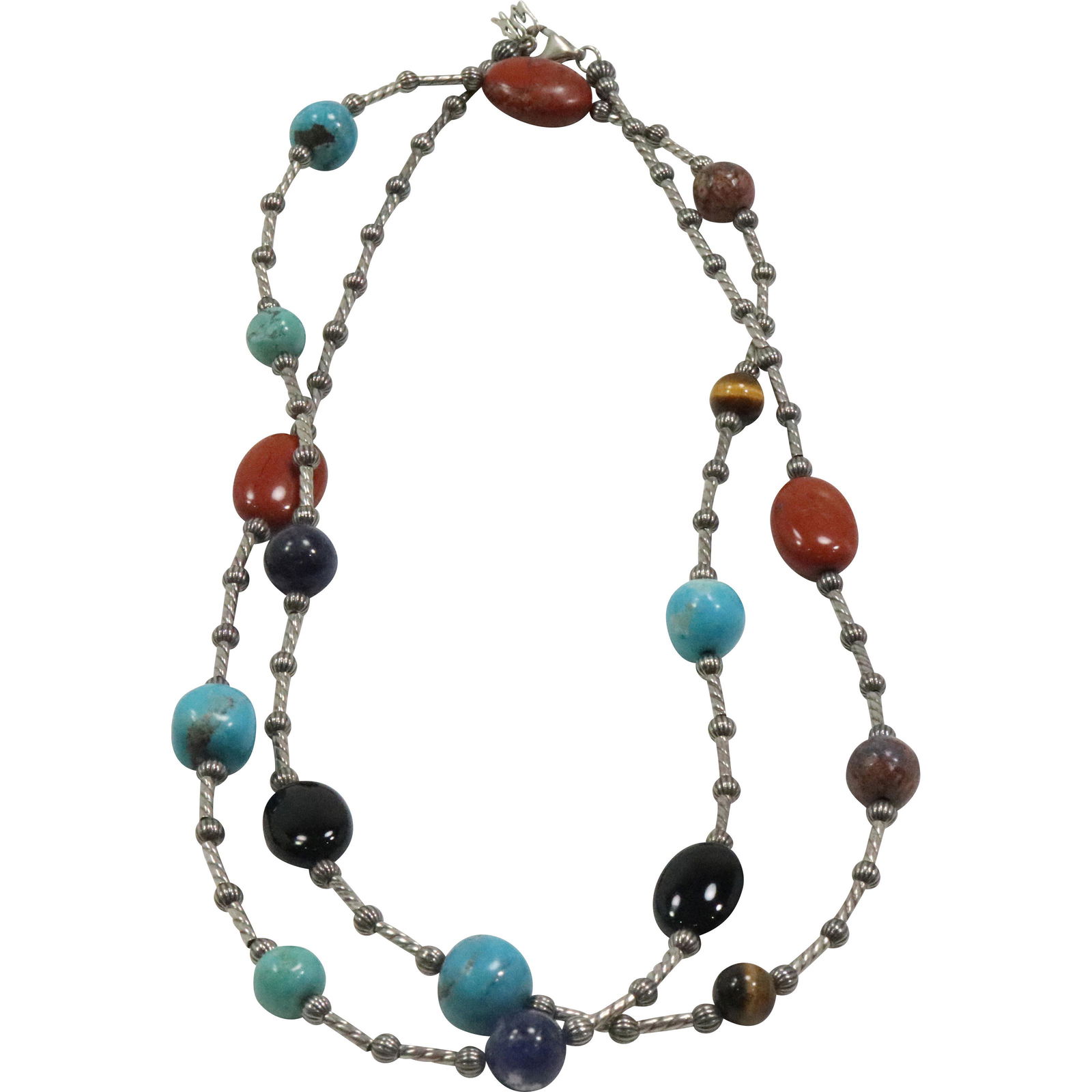 .925 Sterling Silver American West Multi Color Stone Necklace 36 in. x 1/2 in. (1 of 5)