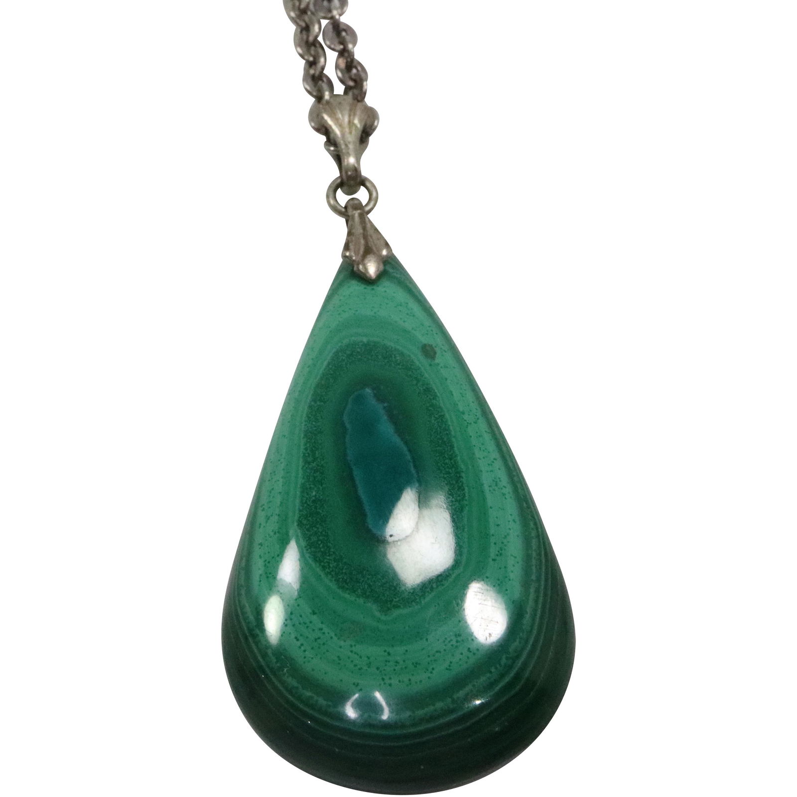 .950 Sterling Silver Malachite Pendant Necklace ; 28 in. x 2 3/4 in. x 1 1/8 in. (1 of 6)