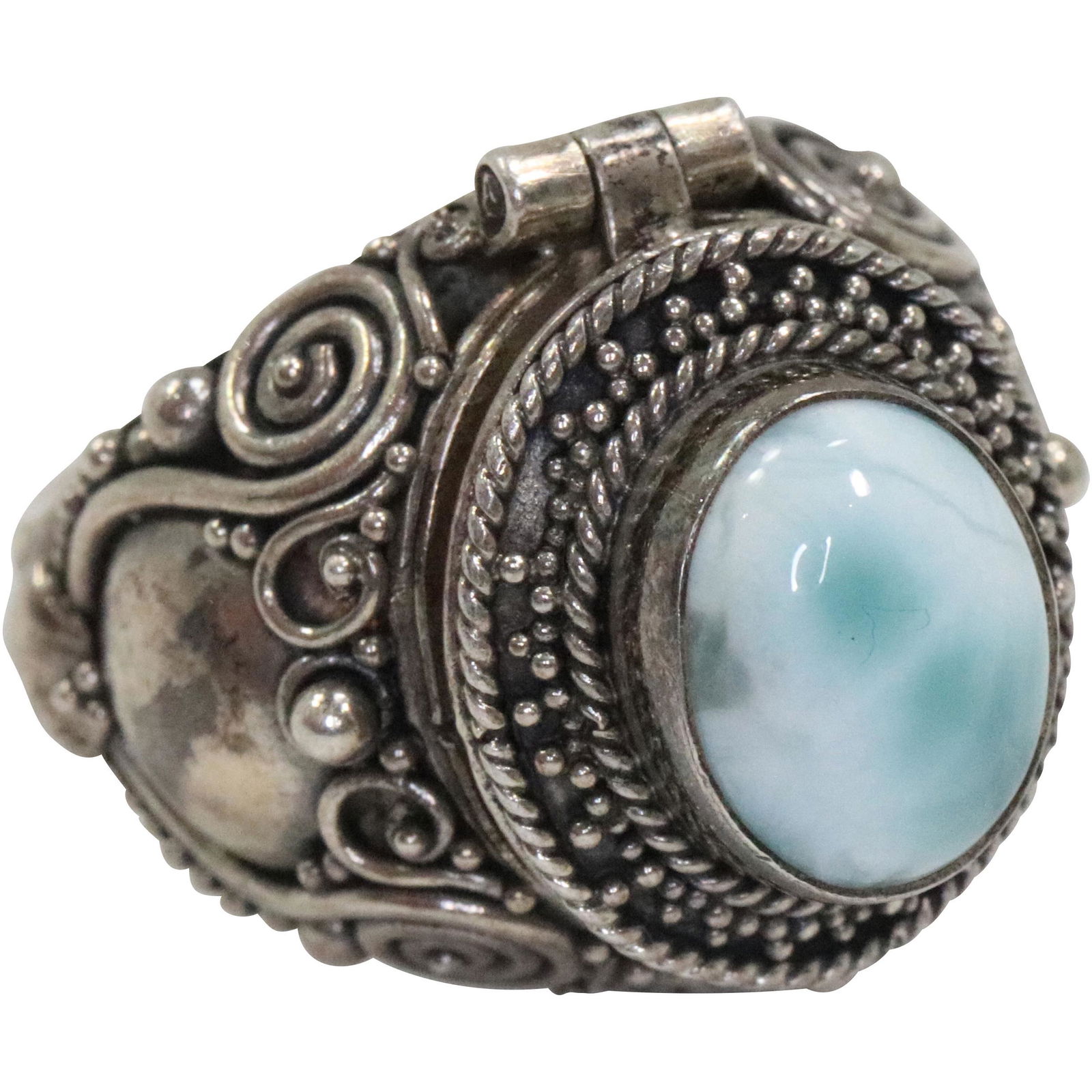 .925 Sterling Silver Larimar Stone Poison Ring Size 7 ; 3/4 in. x 7/8 in. (1 of 5)