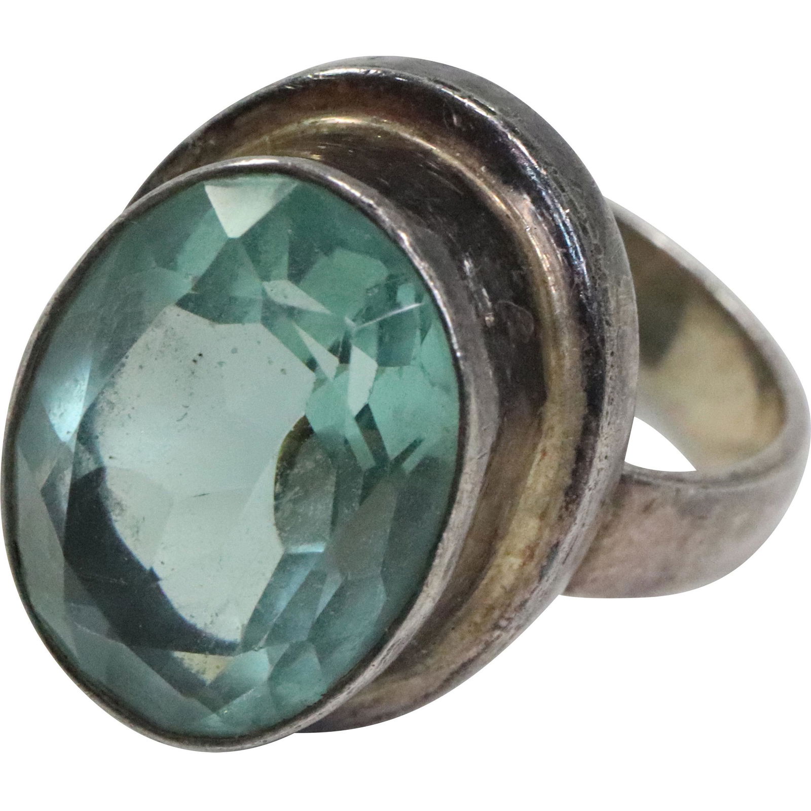 .925 Sterling Silver Aquamarine Stone Ring Size 7.75 ; 5/8 in. x 7/8 in. (1 of 4)