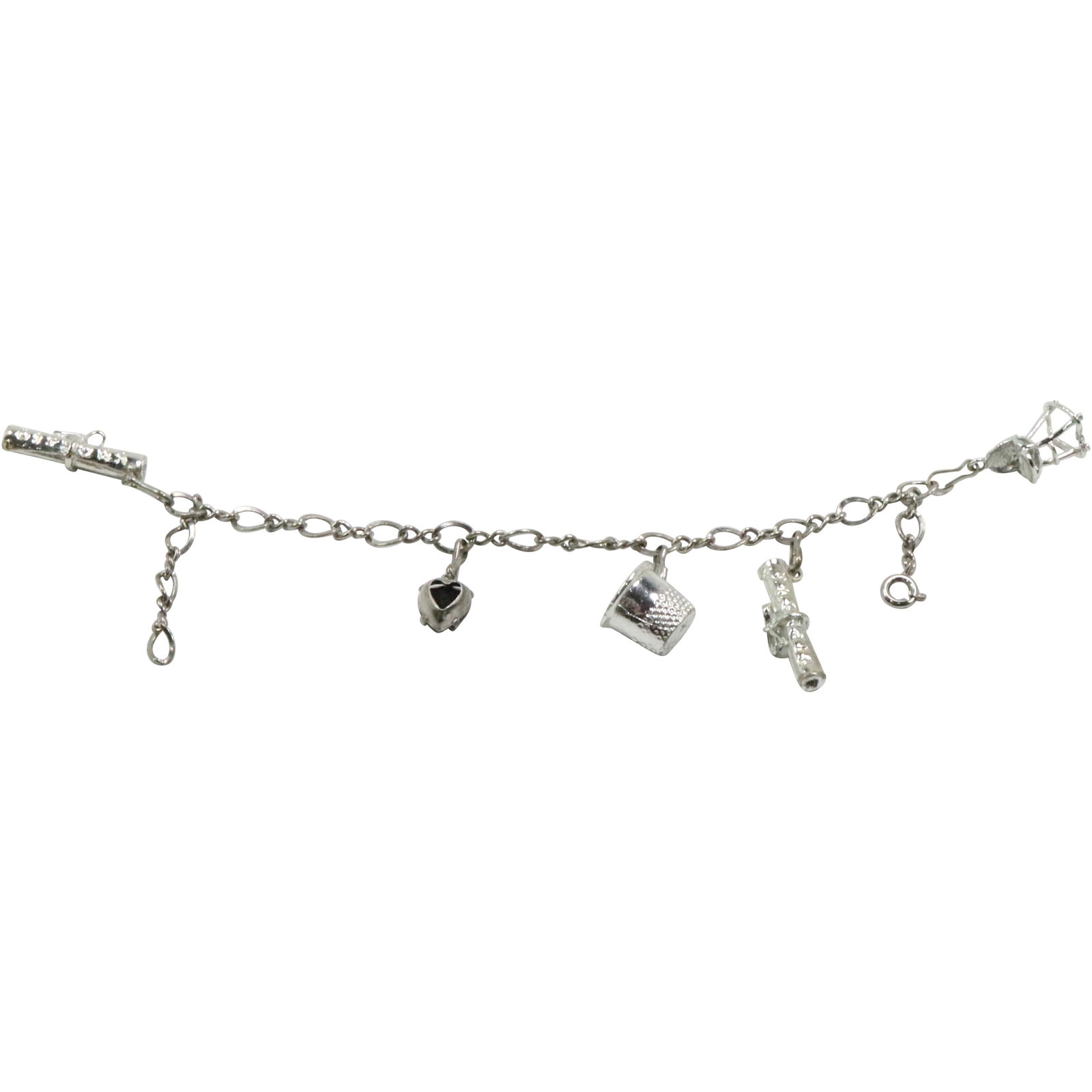Sterling Silver Charm Bracelet with 5 Sterling Silver Charms; 7 in. x 1/4 in.: Sterling Silver Charm Bracelet with 5 Sterling Silver Charms; 7 in. x 1/4 in.
