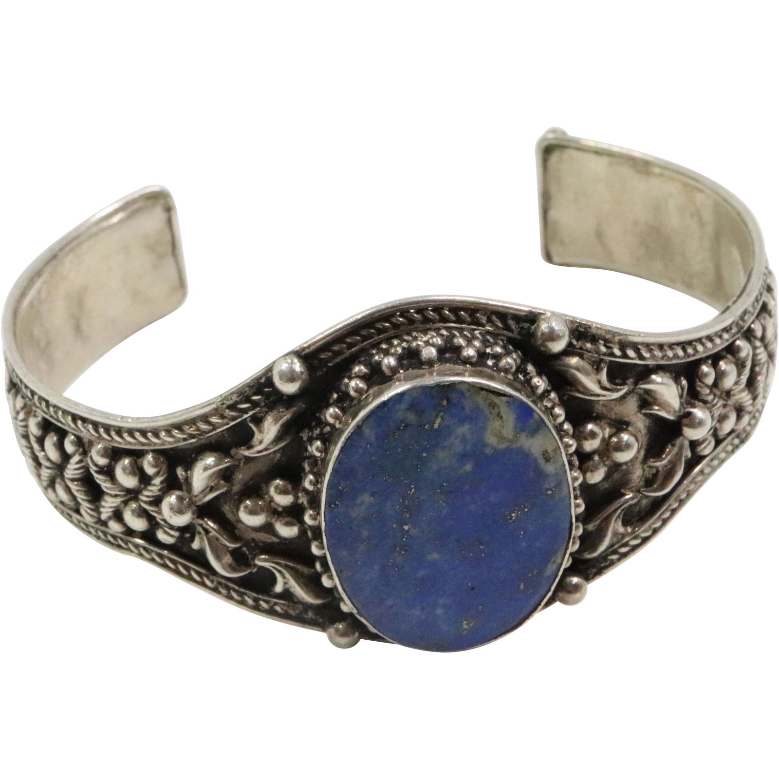 BIL .925 Sterling Silver Lapis Carved Cuff Bracelet; 2 7/8 in. x 2 1/4 in. (1 of 9)
