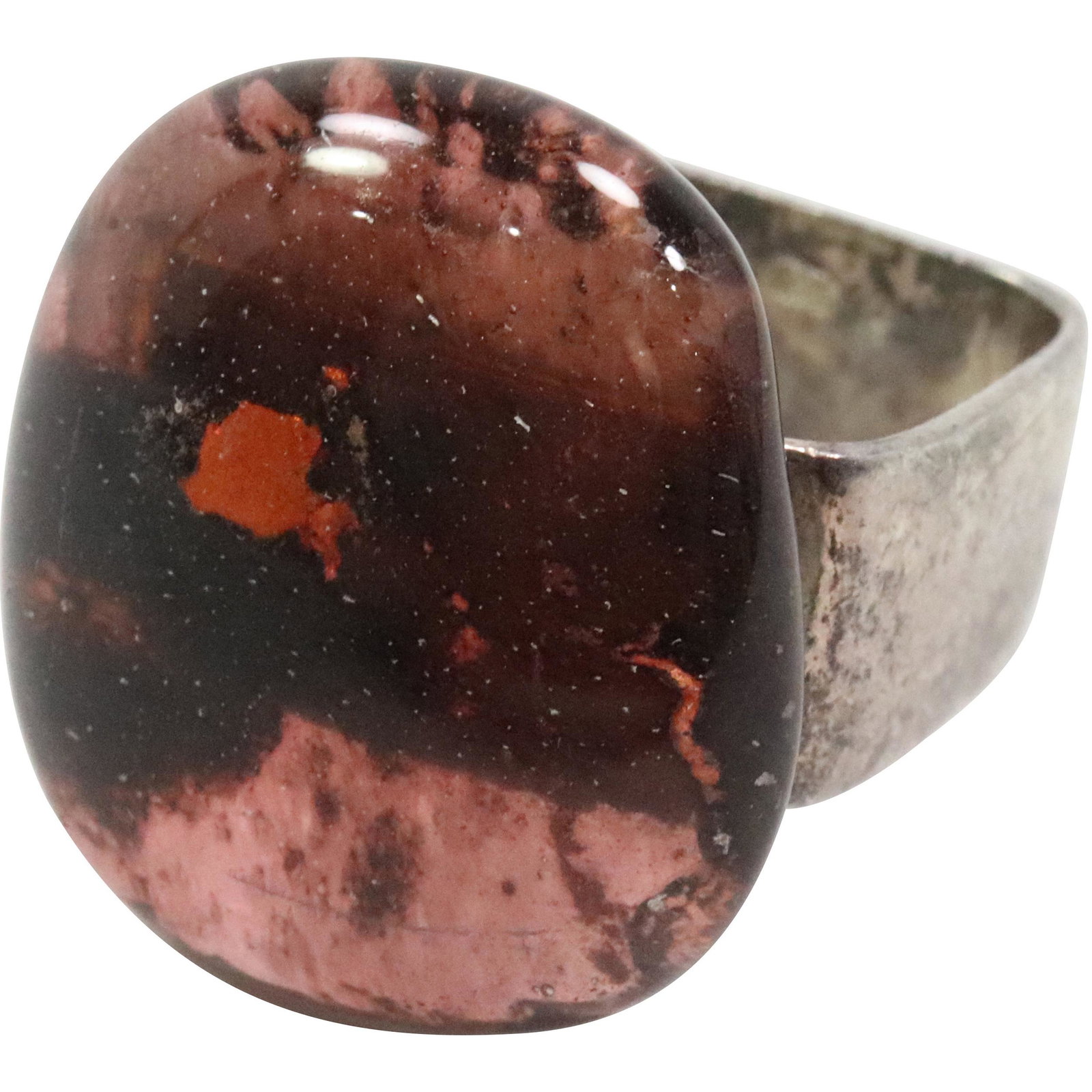 .925 Sterling Silver Art Glass Square Stone Ring Size 9 ; 7/8 in. x 1 in.: .925 Sterling Silver Art Glass Square Stone Ring Size 9 ; 7/8 in. x 1 in.