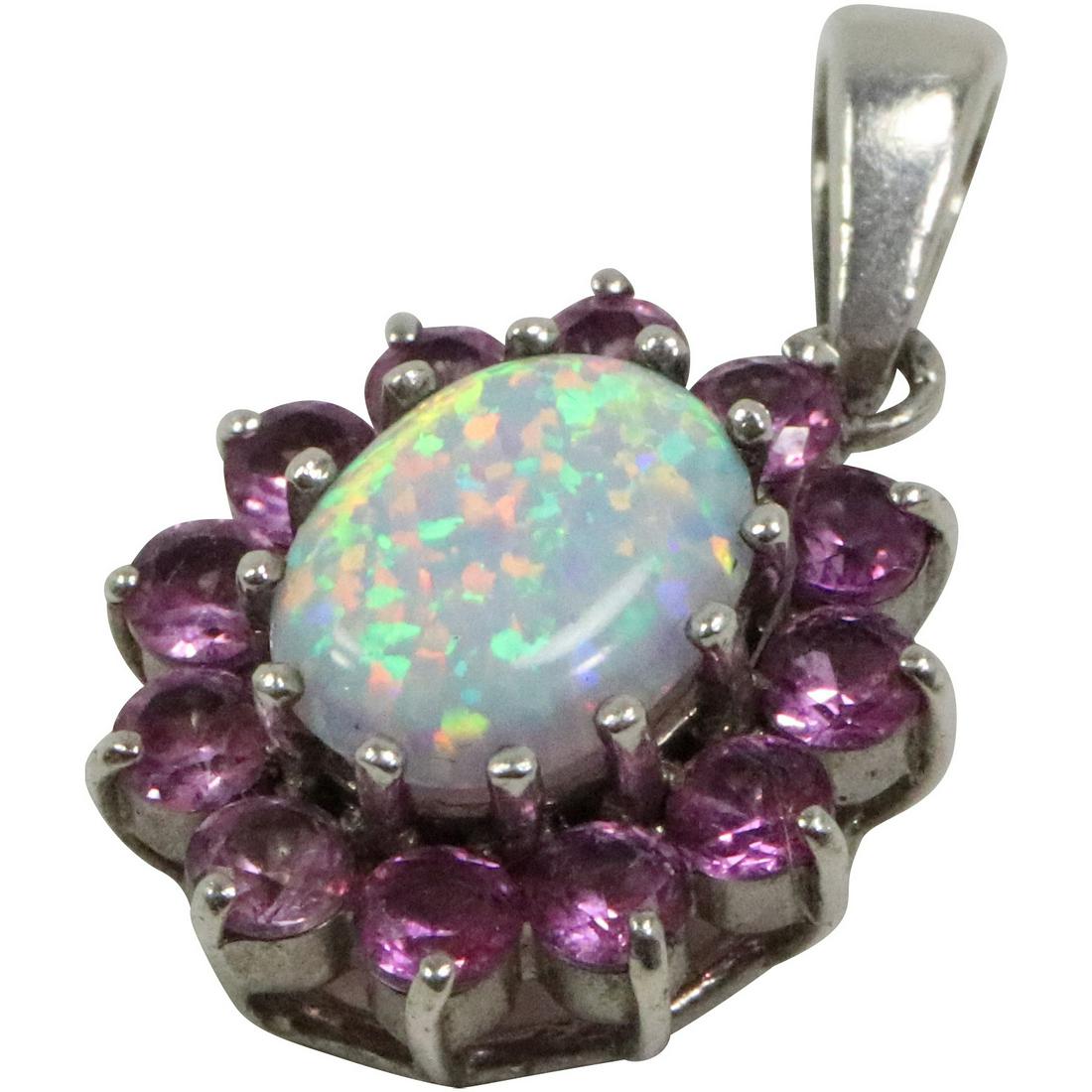 .925 Sterling Silver Opal and Pink Topaz Pendant ; 1 in. x 1/2 in. (1 of 6)
