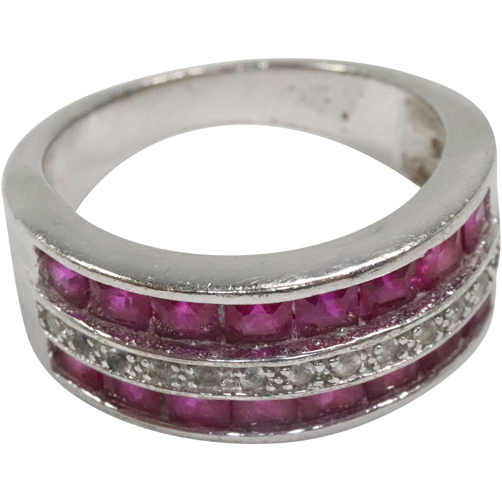 .925 Sterling Silver Rubies and Diamonds Band Ring Size 7.5 ; 7/8 in. x 3/8 in. (1 of 6)
