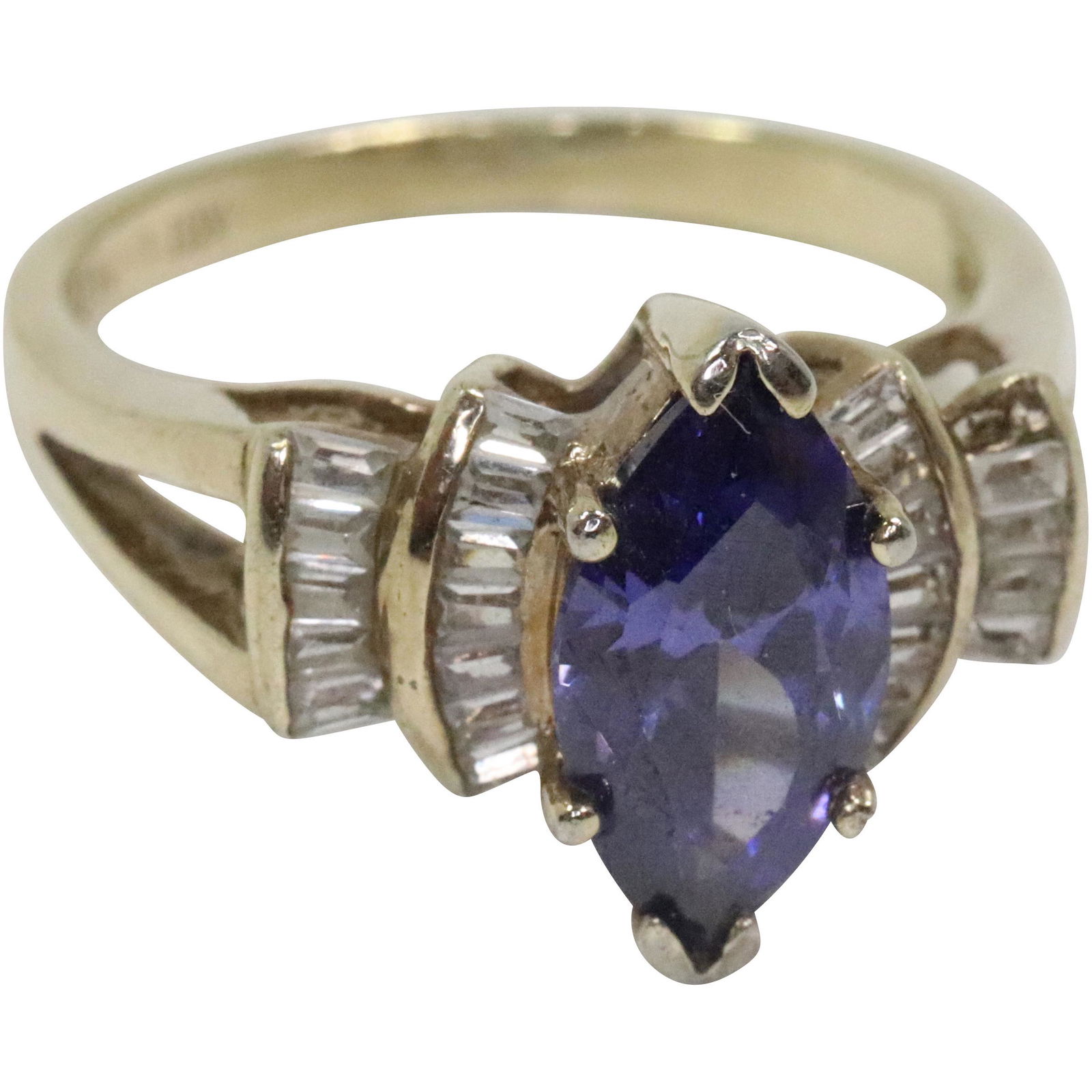 .925 Sterling Silver Synthetic Sapphire and CZ Ring Size 8.5 ; 3/4 in. x 1/2 in. (1 of 6)