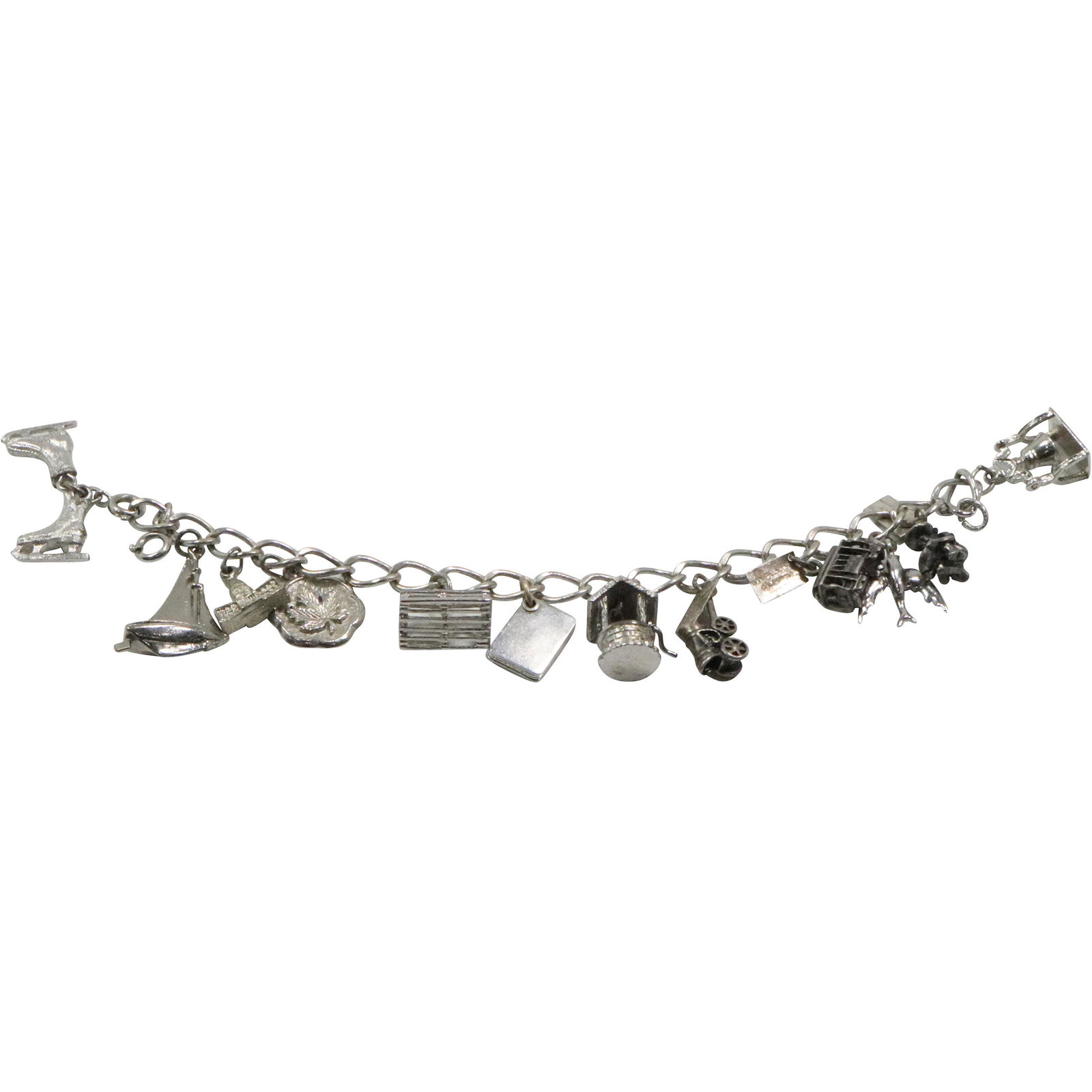 Sterling Silver Charm Bracelet with 15 Charms, 13 Charms Test Sterling ; 7 in. x 1/4 in. (1 of 5)