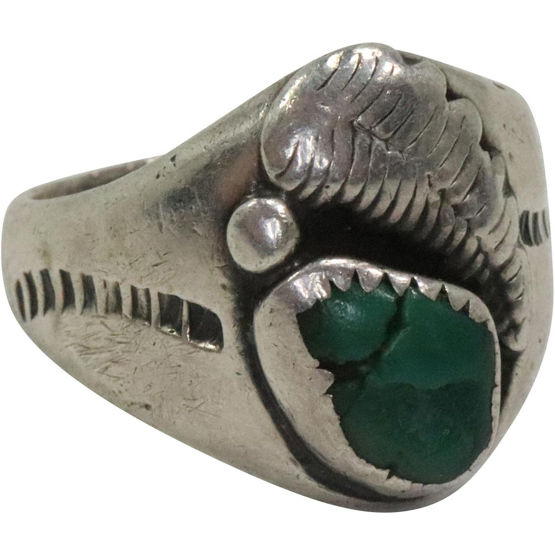 Sterling Silver Turquoise Native American Ring Size 10 ; 7/8 in. x 3/4 in. (1 of 5)