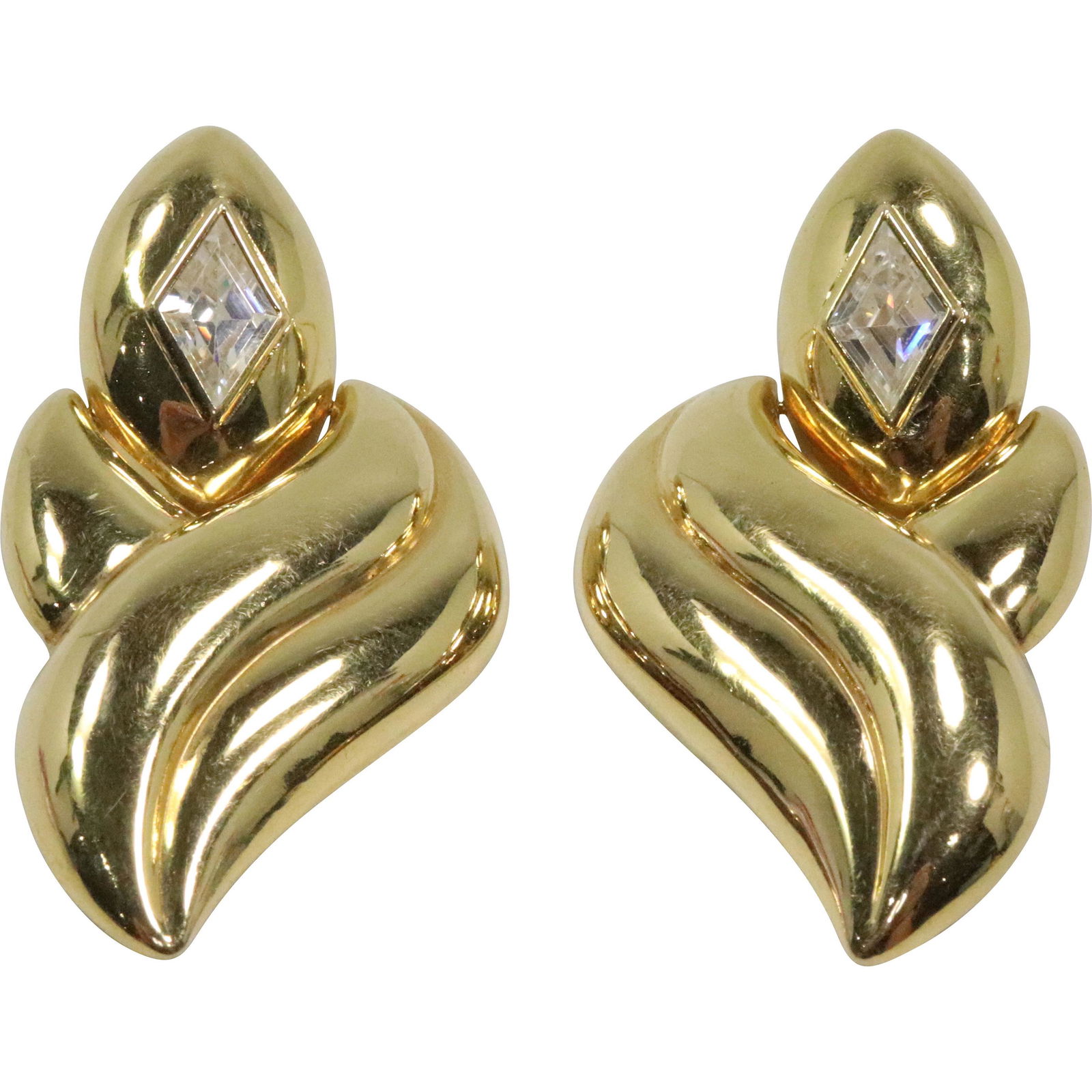 18K GOLD CZ Earrings 8.3 dwt ; 2 1/4 in. x 1 1/4 in. (1 of 7)