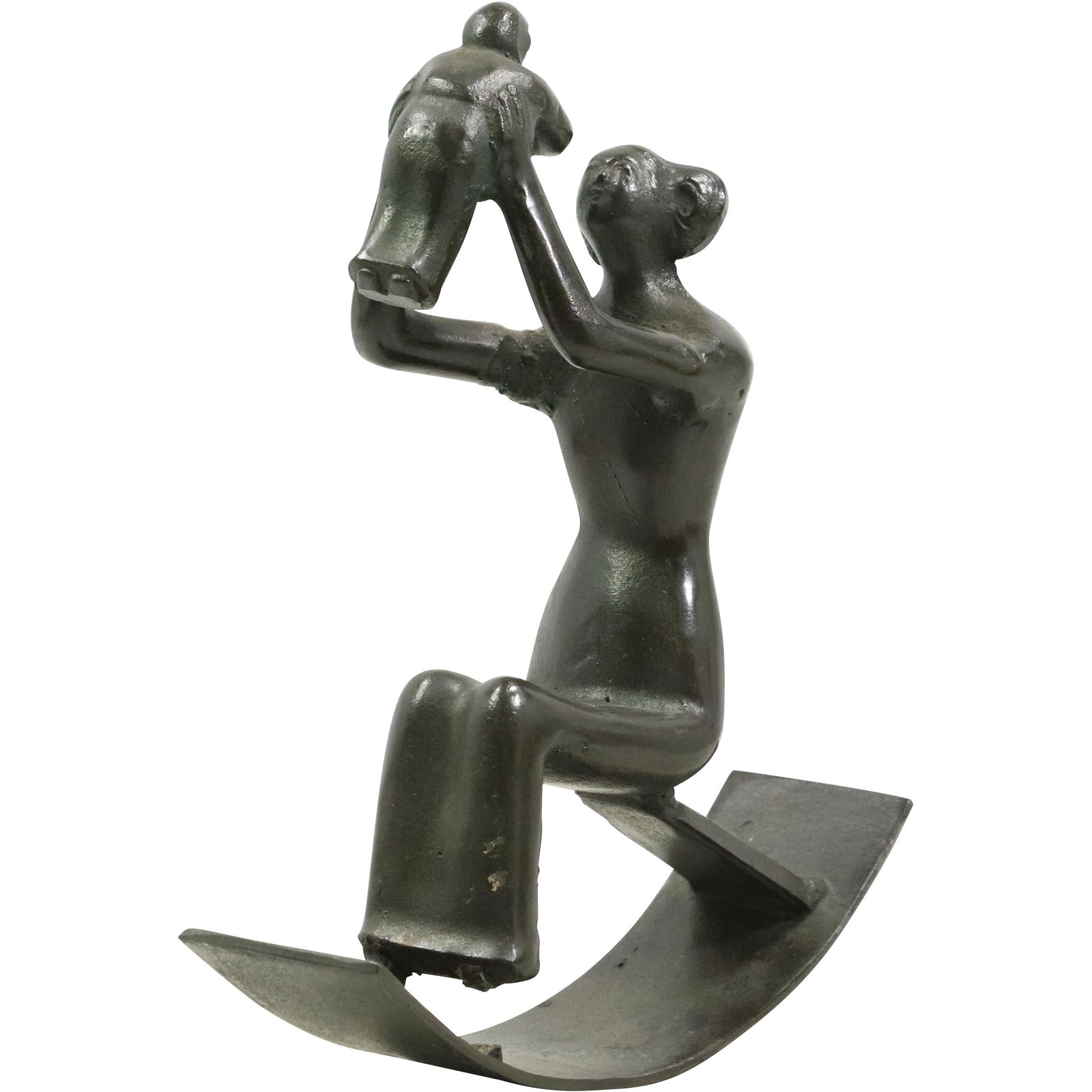 Style of HENRY MOORE Bronze Sculpture Woman On Rocker Holding Infant (1 of 10)