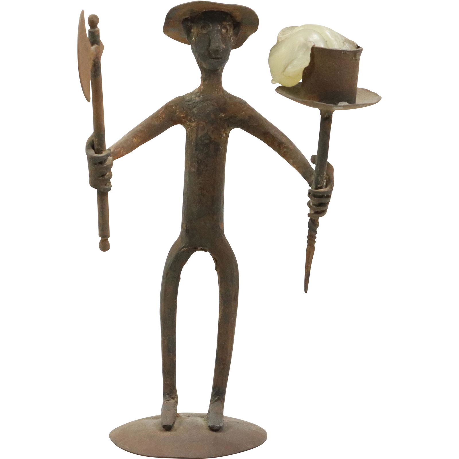 Folk Art Metal "Angry Farmer" Figurative Sculpture Candlestick (1 of 9)