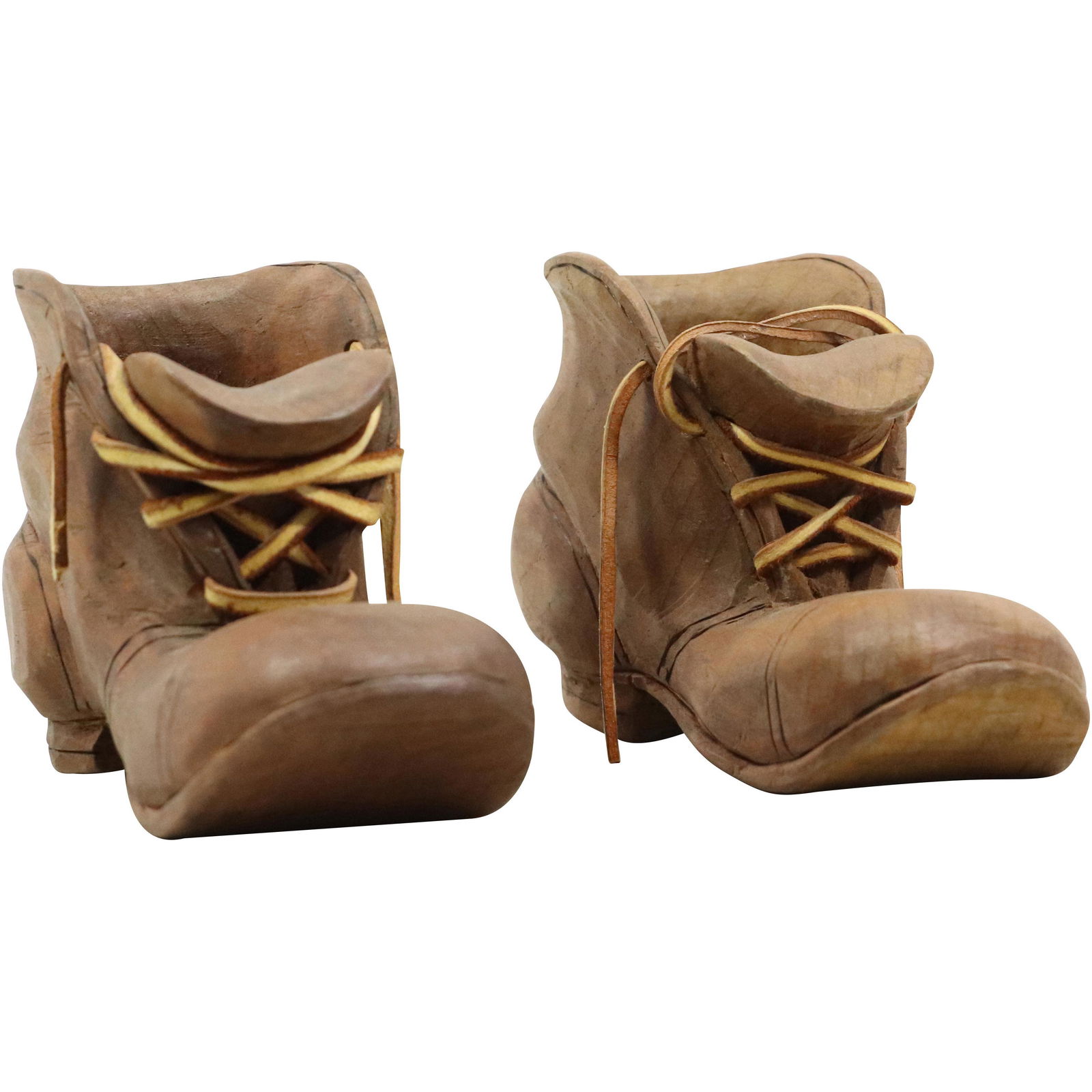 Signed HP; Pair Carved Folk Art Wooden Boots Sculptures (1 of 8)