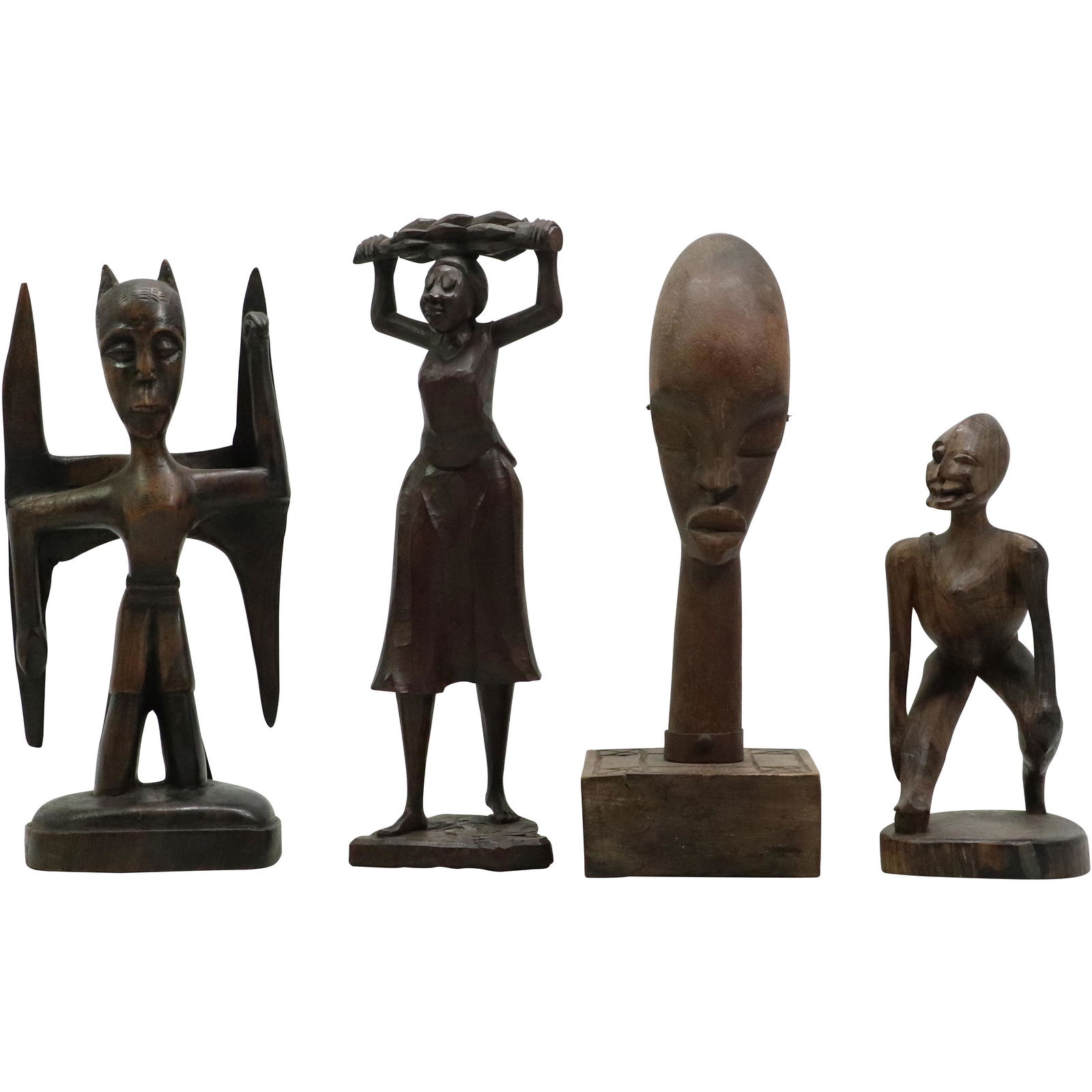[4] Assorted Carved Teak Wood African Figure Statues (1 of 10)