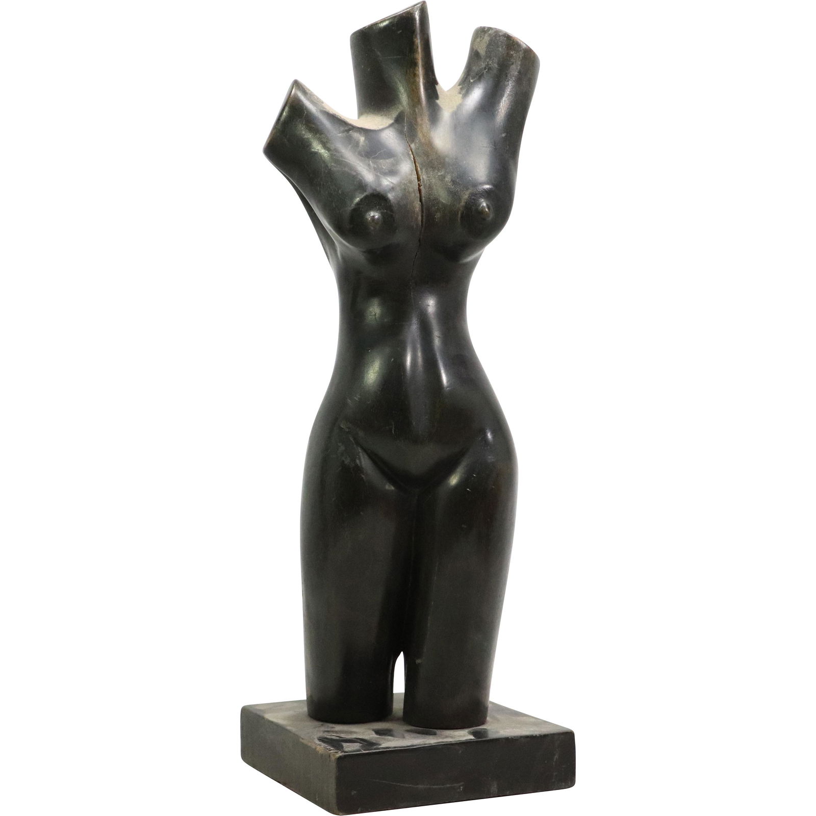 LS Decimus, Signed Carved Wood Female Torso Sculpture (1 of 10)