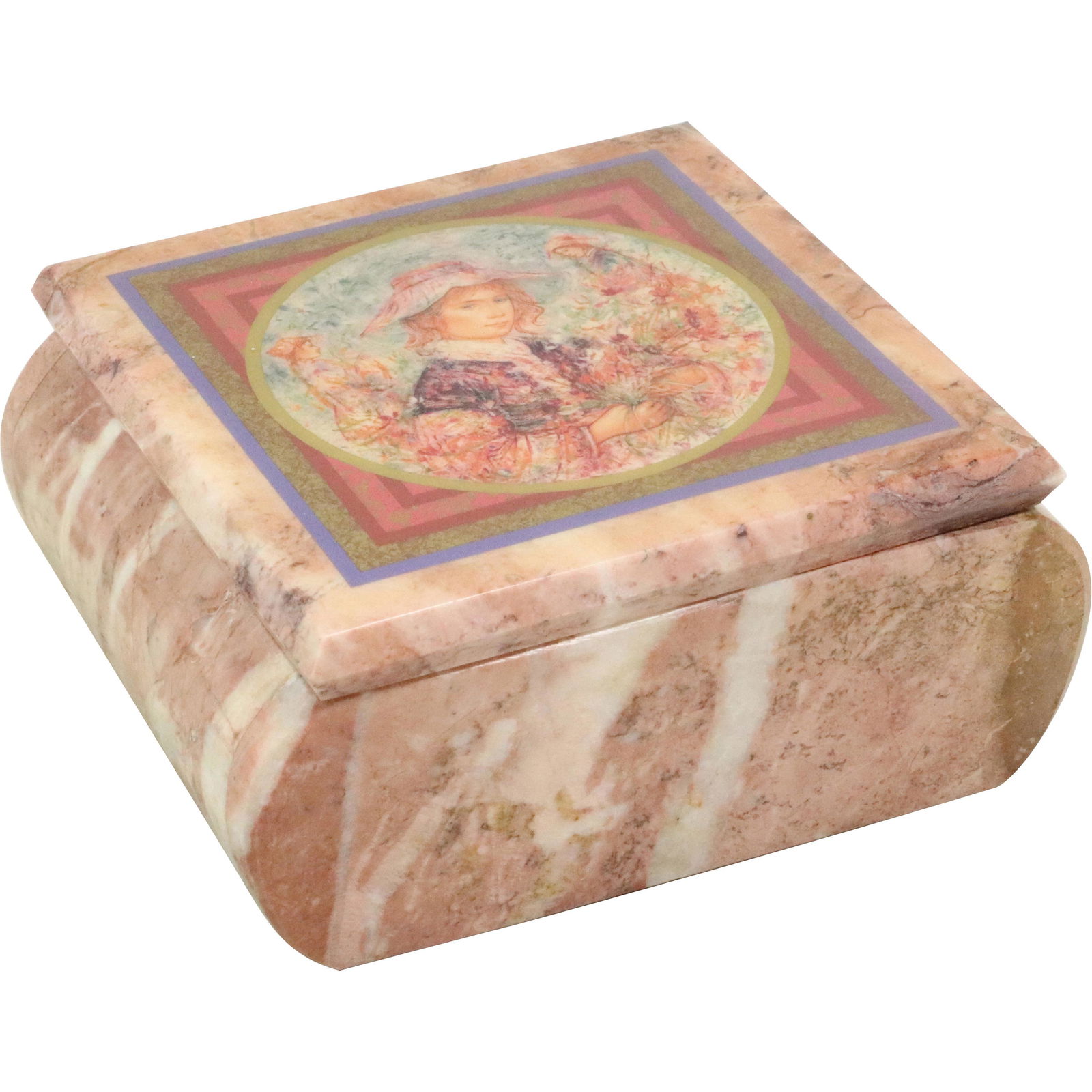 Hibel Woman Portrait Rose Marble Covered Dresser Box (1 of 10)