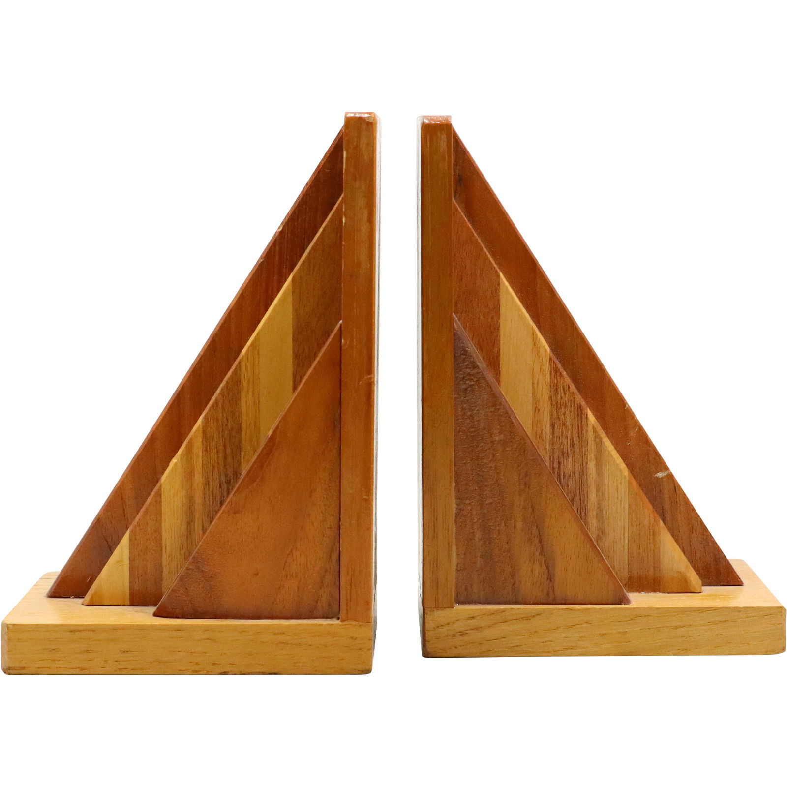 Pair Mid-Century Modern Wooden Triangular Bookends (1 of 7)