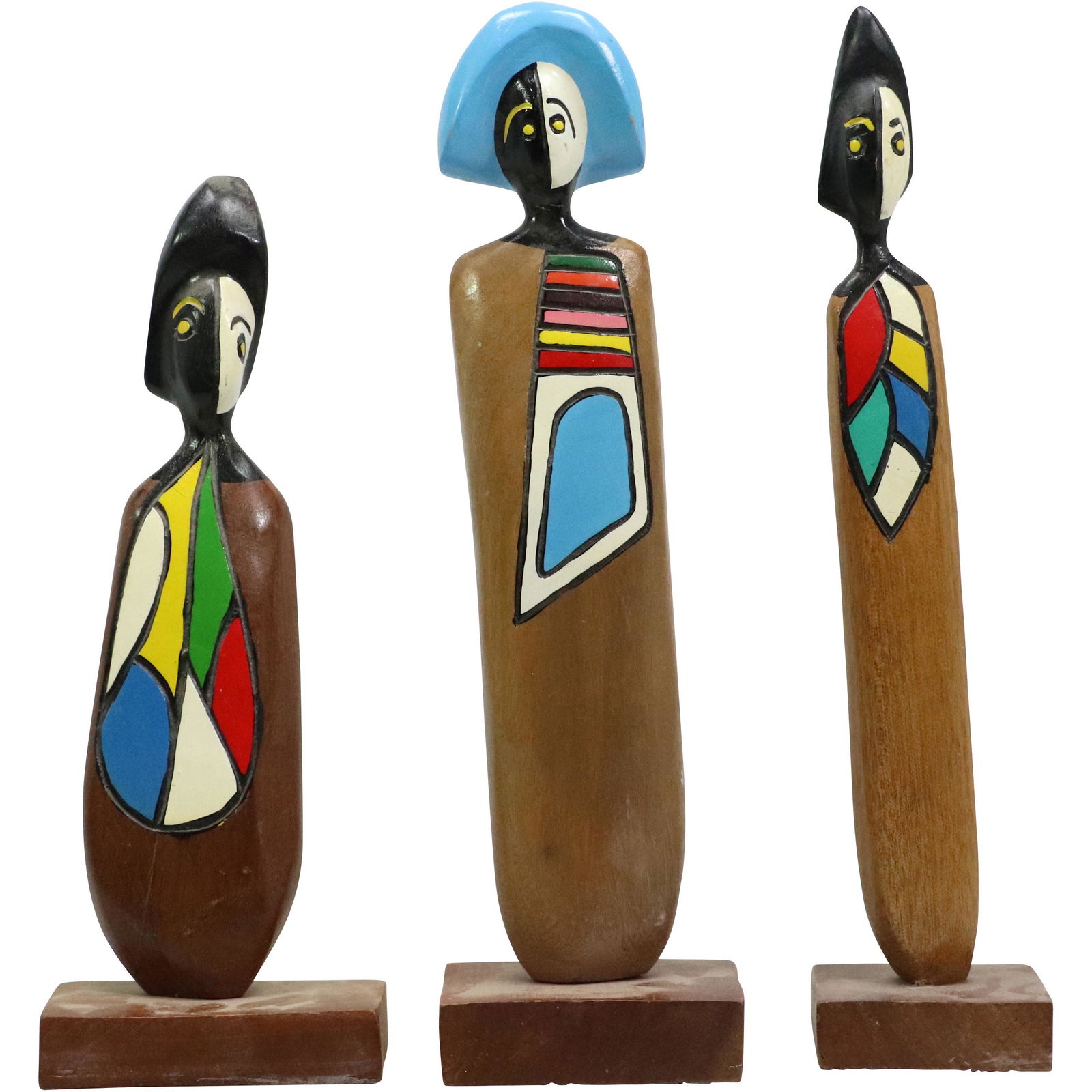 [3] Assorted Carved Wooden Figures with Abstract Enameled Accent Designs (1 of 15)
