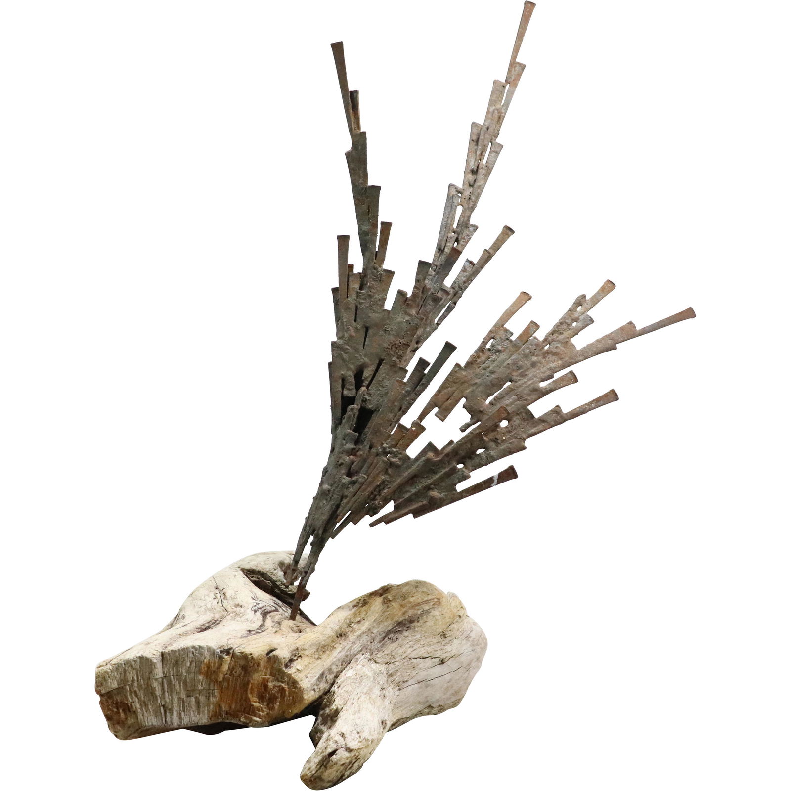 Brutalist "Nails" Sculpture on Driftwood Base, Mid-Century Modern (1 of 8)