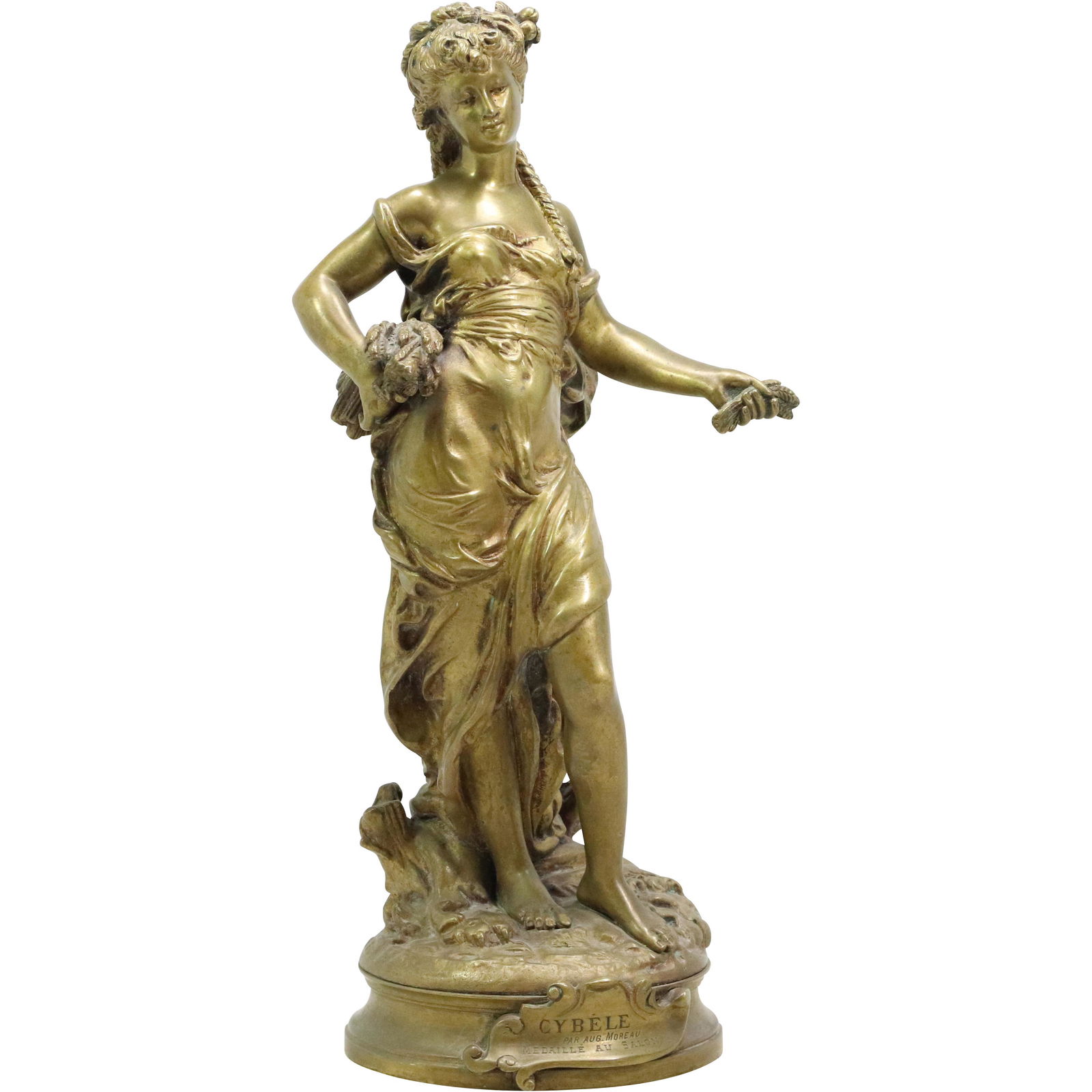 Auguste Moreau 1834-1917 Bronze Sculpture "Cybele" Art Nouveau Woman: Auguste Moreau 1834-1917 Bronze Sculpture "Cybele" Art Nouveau Woman. Good patina finish. size: 14h 6.5w. ASKart: Auguste Moreau (1834 - 1917) was active/lived in France. Auguste Moreau is known for A