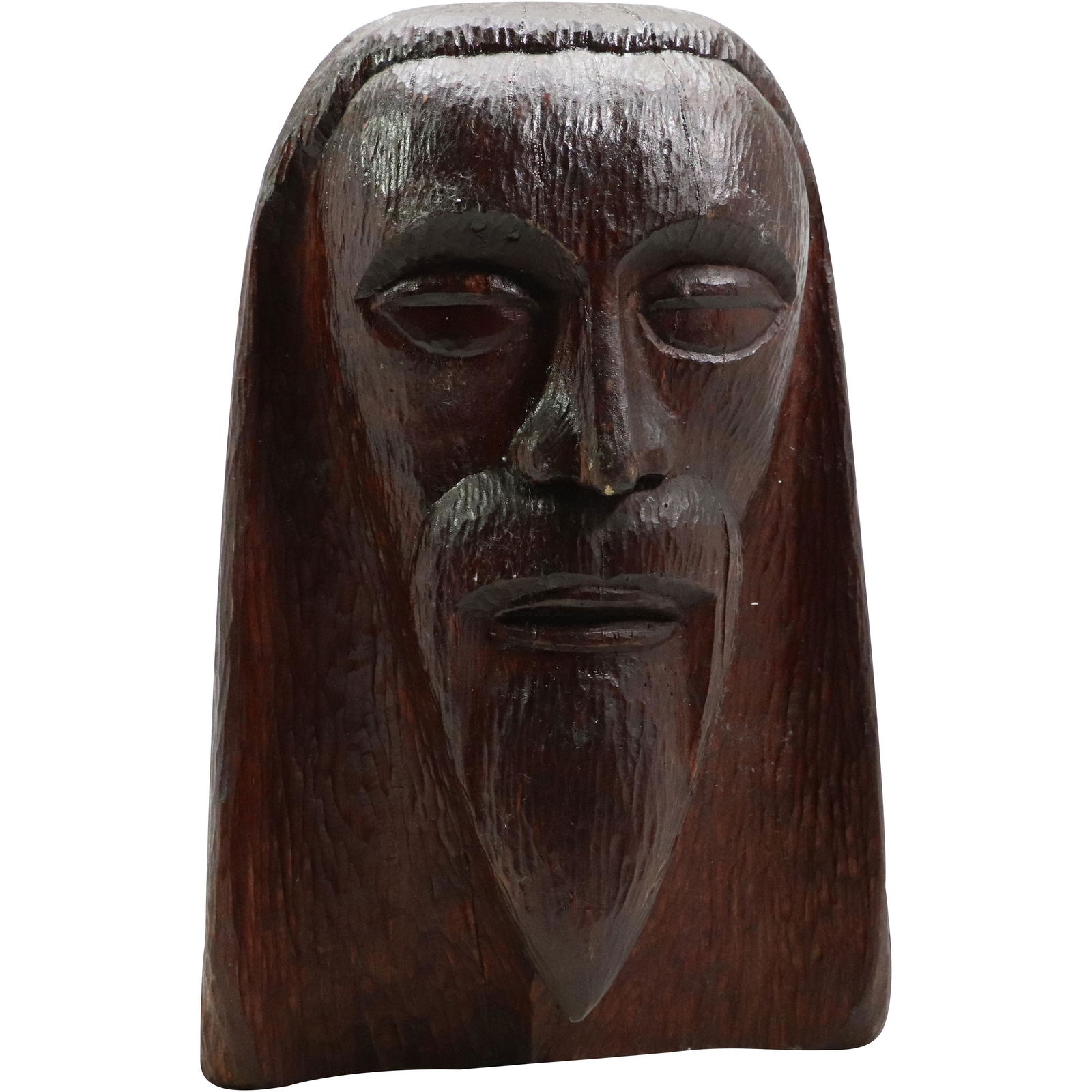 Hand Carved and Signed Teak Wood Block "Face of Jesus" (1 of 11)