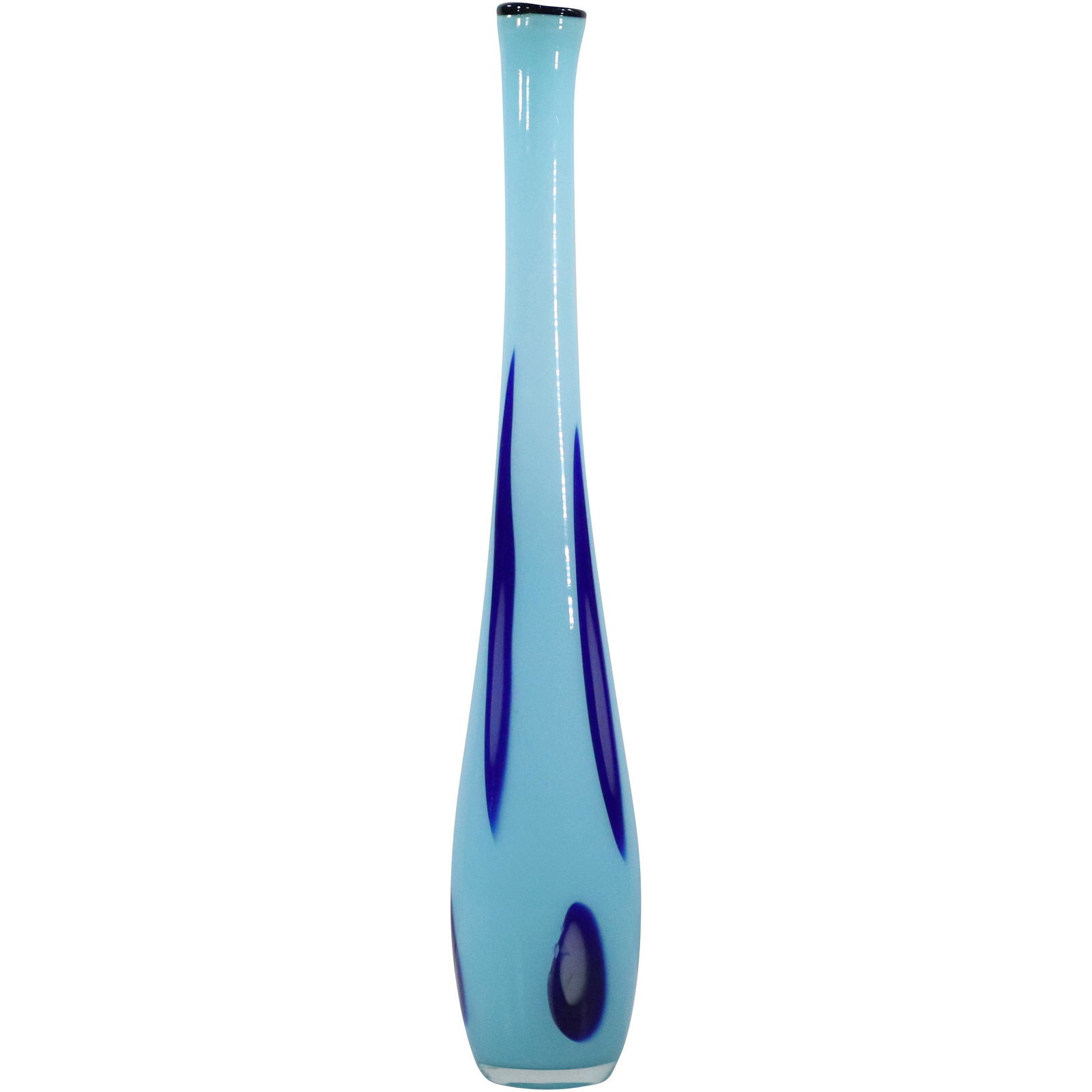 Mid-Century Modern Tall Blue Cased Glass Bottle Neck Vase (1 of 9)