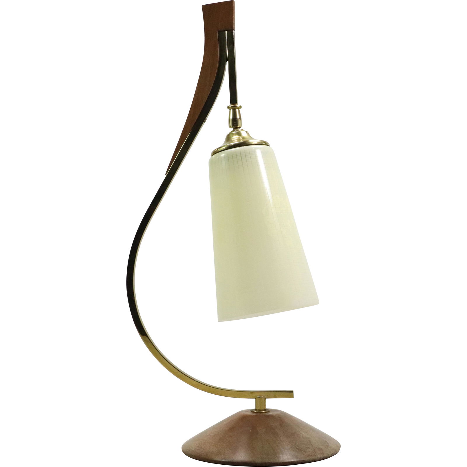 Mid-Century Modern Walnut & Brass Table Lamp Single Shade (1 of 9)