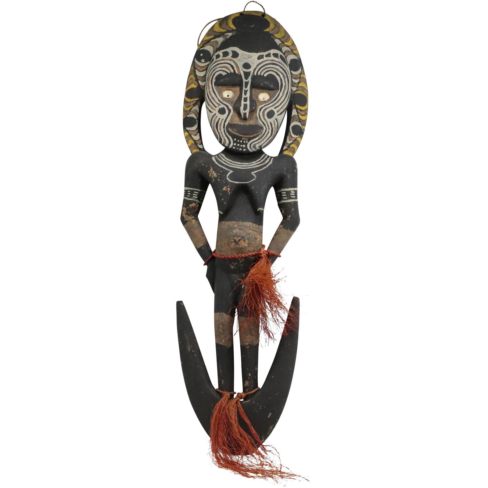 Hand Painted African Carved Wooden Ceremonial Figure Wall Hanging (1 of 12)