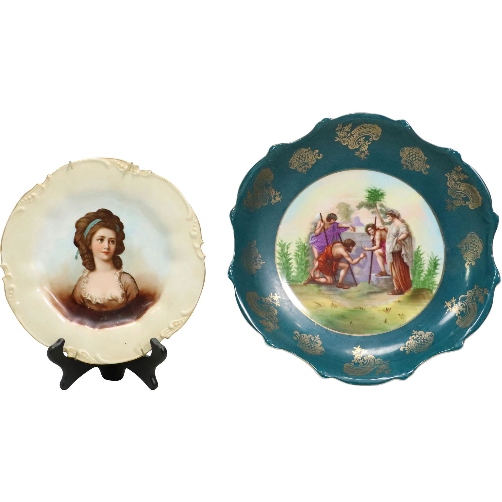 Antique J P Limoges France Portrait Plate & Austrian Genre Scene Plate (1 of 18)