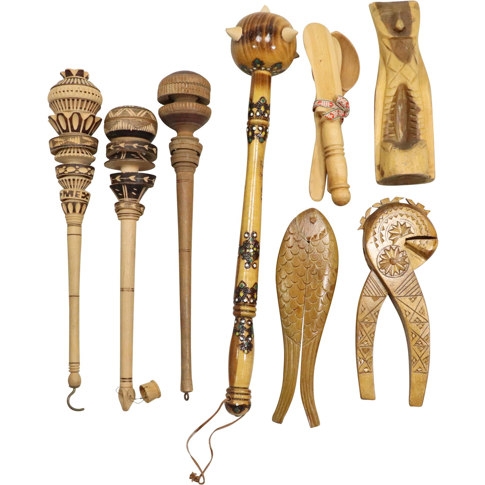 [8] Assorted Carved Wooden Ceremonial Sticks, Noise Makers, Nutcracker (1 of 19)