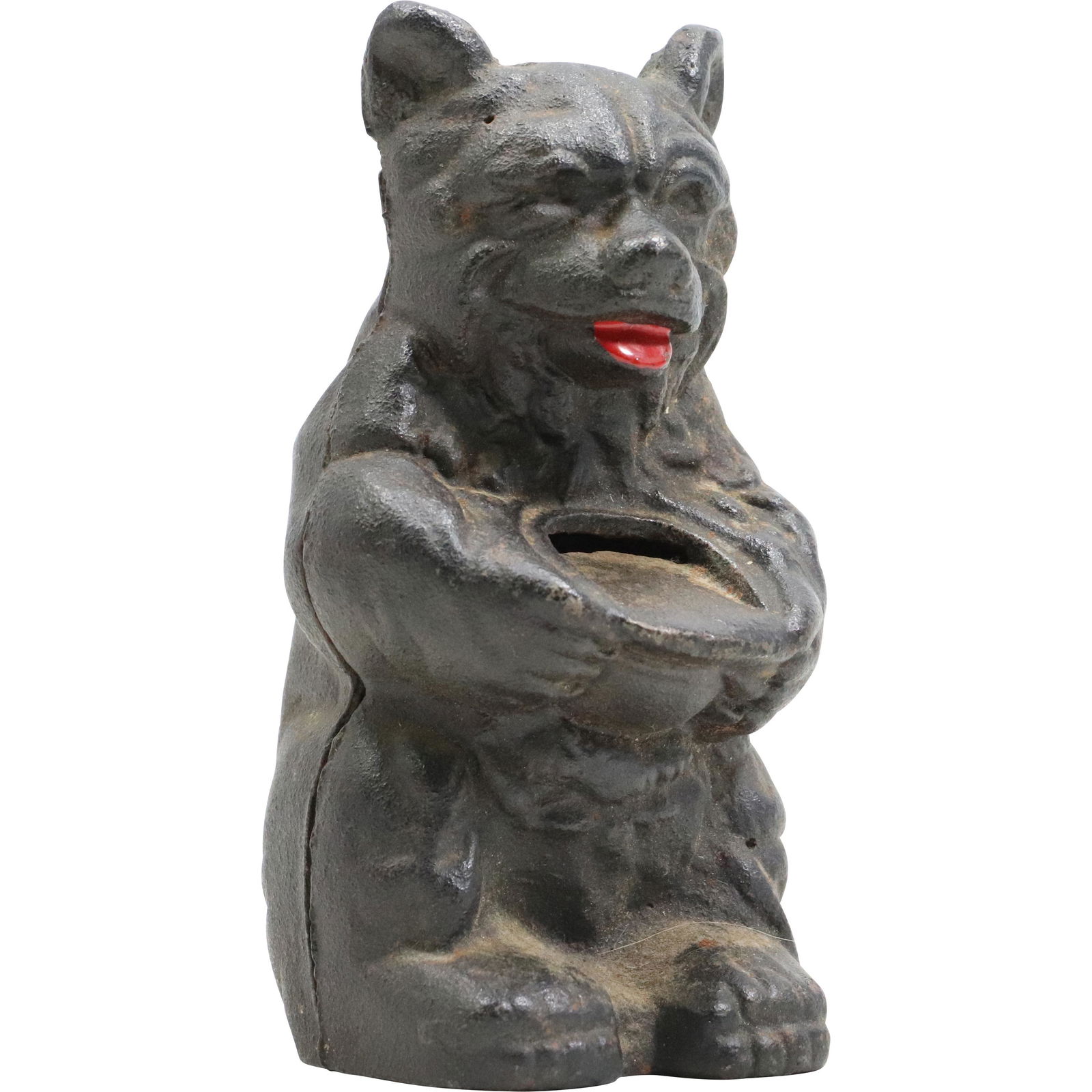 Antique Cast Iron Coin Back BEAR Holding Honey Pot, Original Finish (1 of 11)