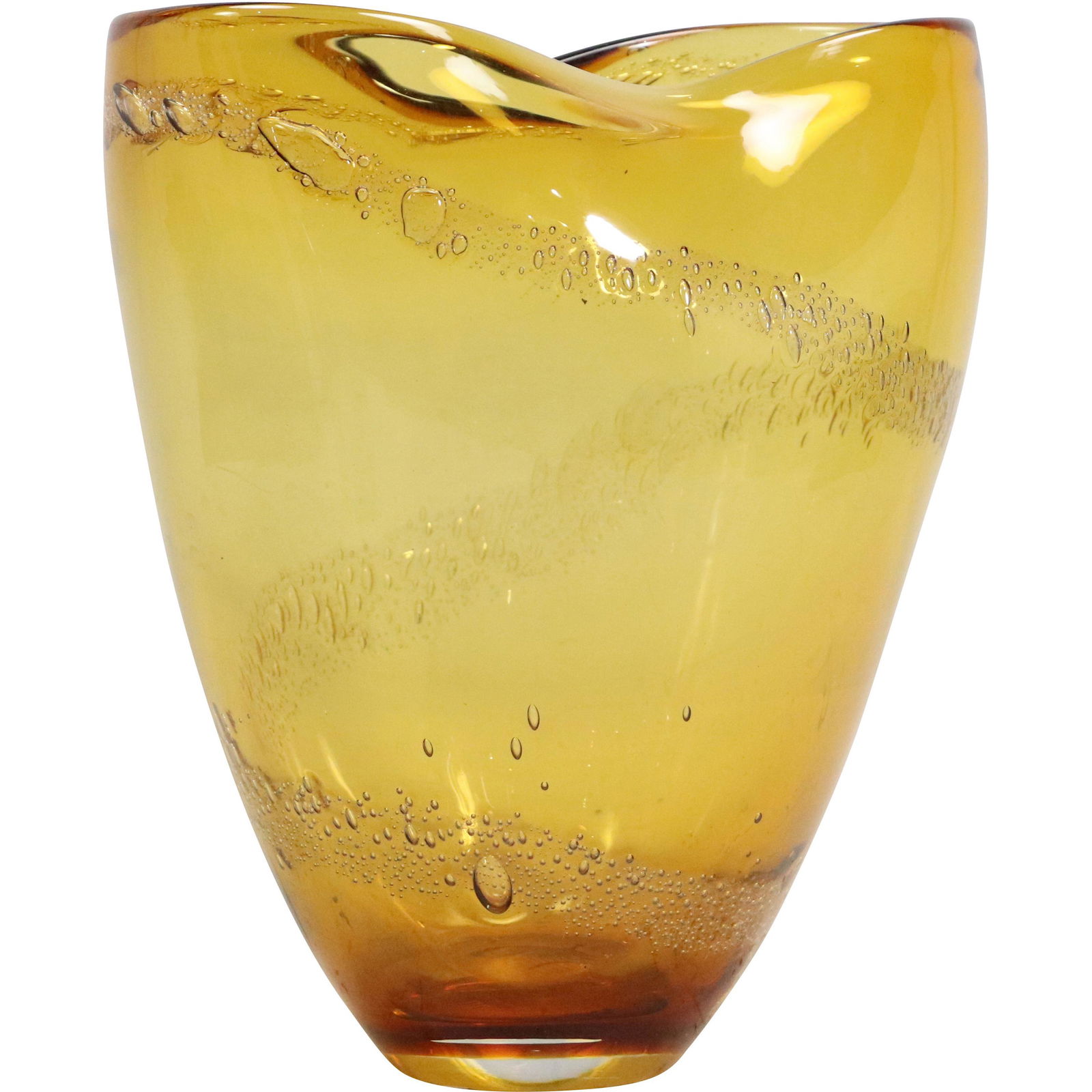 Art Glass Amber Vase with Internal Bubbles, Organic Design (1 of 10)