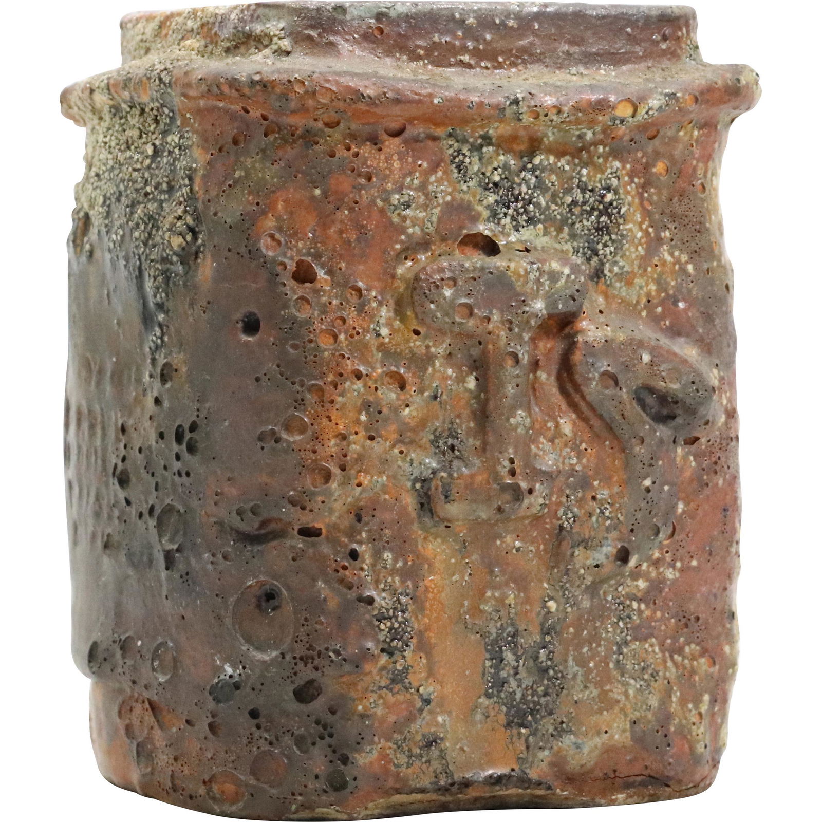 Early Raku Fired Ceramic Square Vase (1 of 8)