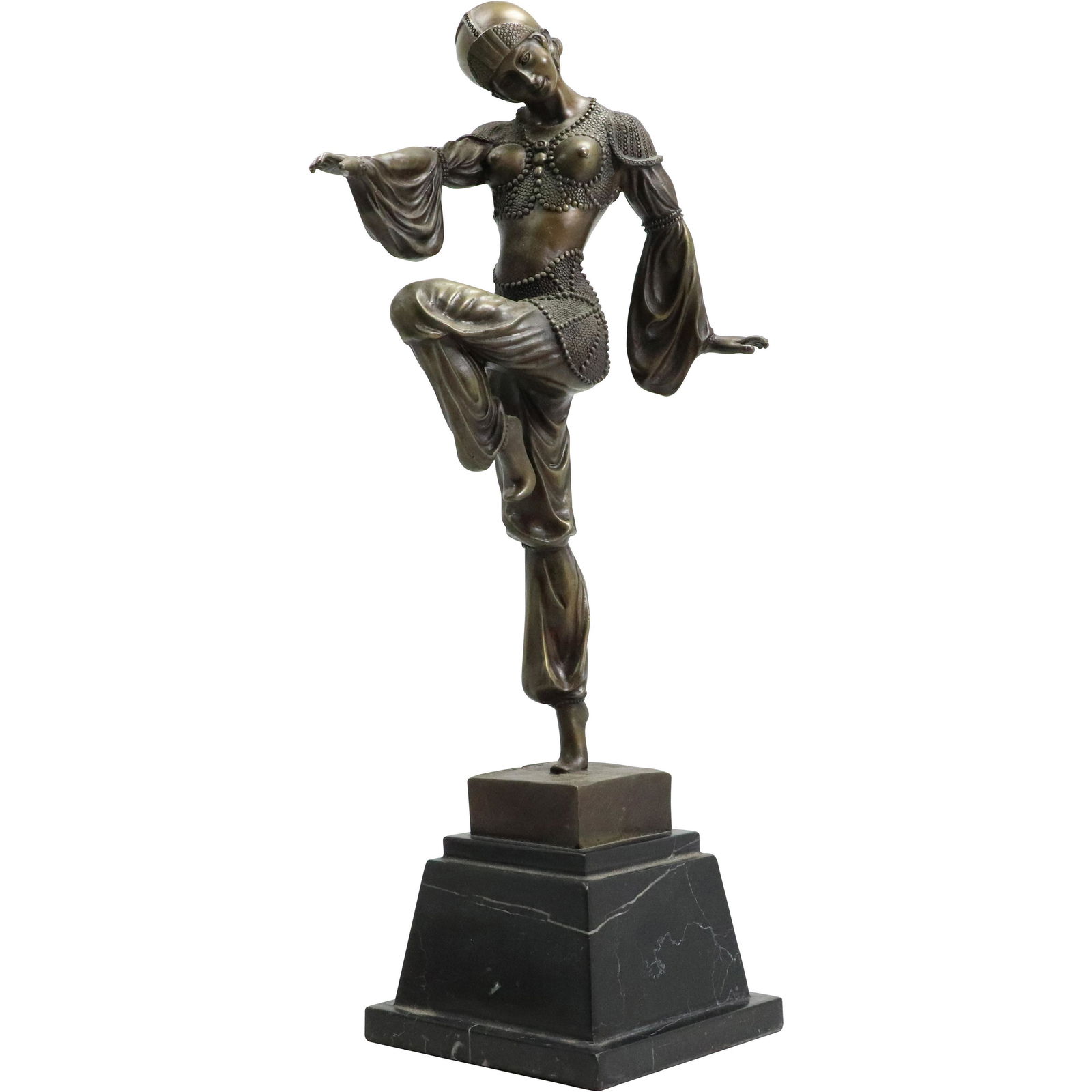 after D H Chiparus, Bronze Art Deco Woman Dancer Mounted on Marble Base (1 of 16)