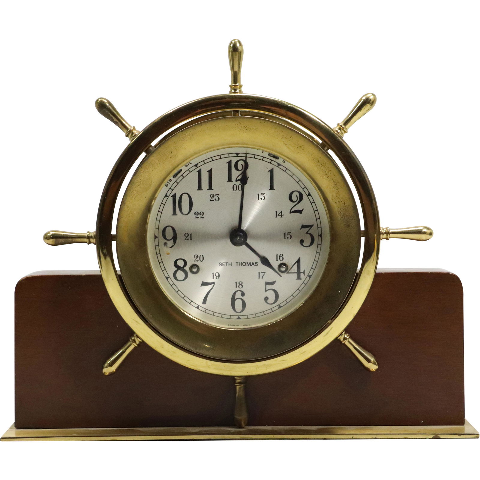 Seth Thomas Brass Ship's Clock Mounted on Wood Base (1 of 10)