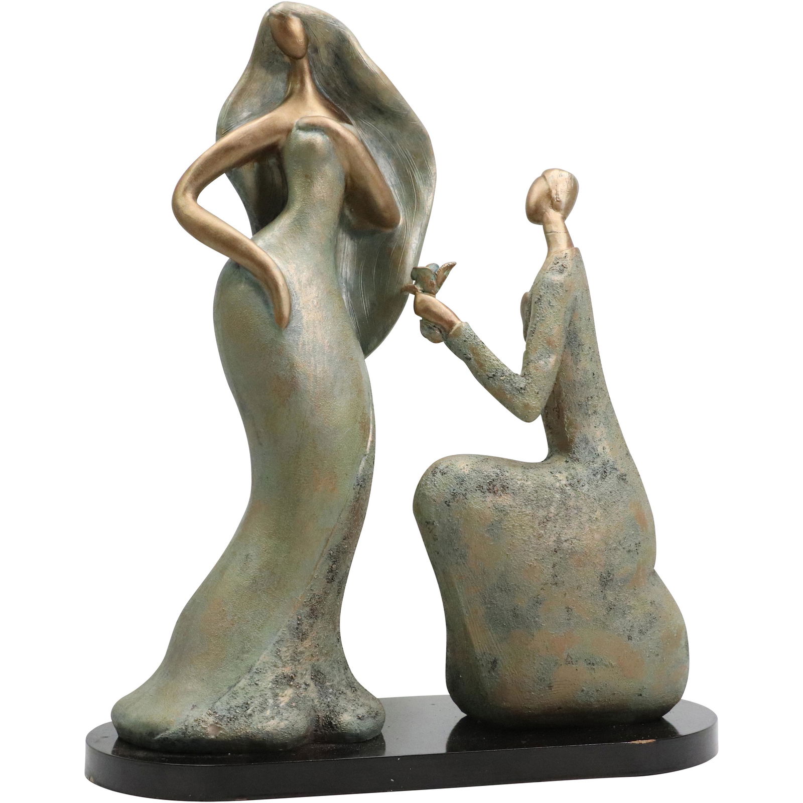 Modernism Statue in Plaster Composition "Two Women Proposal" Lesbian Sculpture (1 of 13)