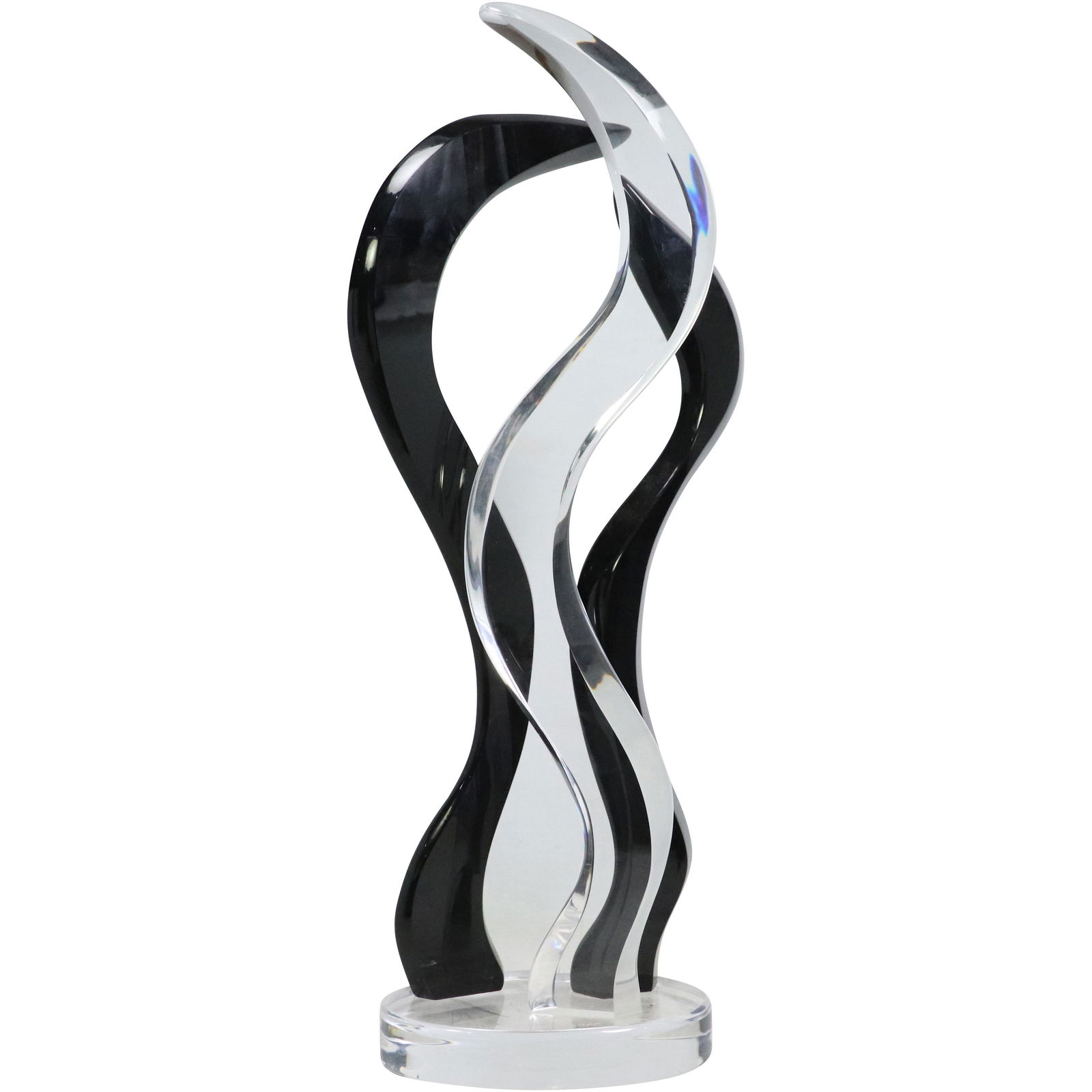 Signed LUCY PHELPS Black and Clear Lucite Flames Sculpture Mid-Century Modern: Signed LUCY PHELPS Black and Clear Lucite Flames Sculpture Mid-Century Modern. size: 23h 9.5w